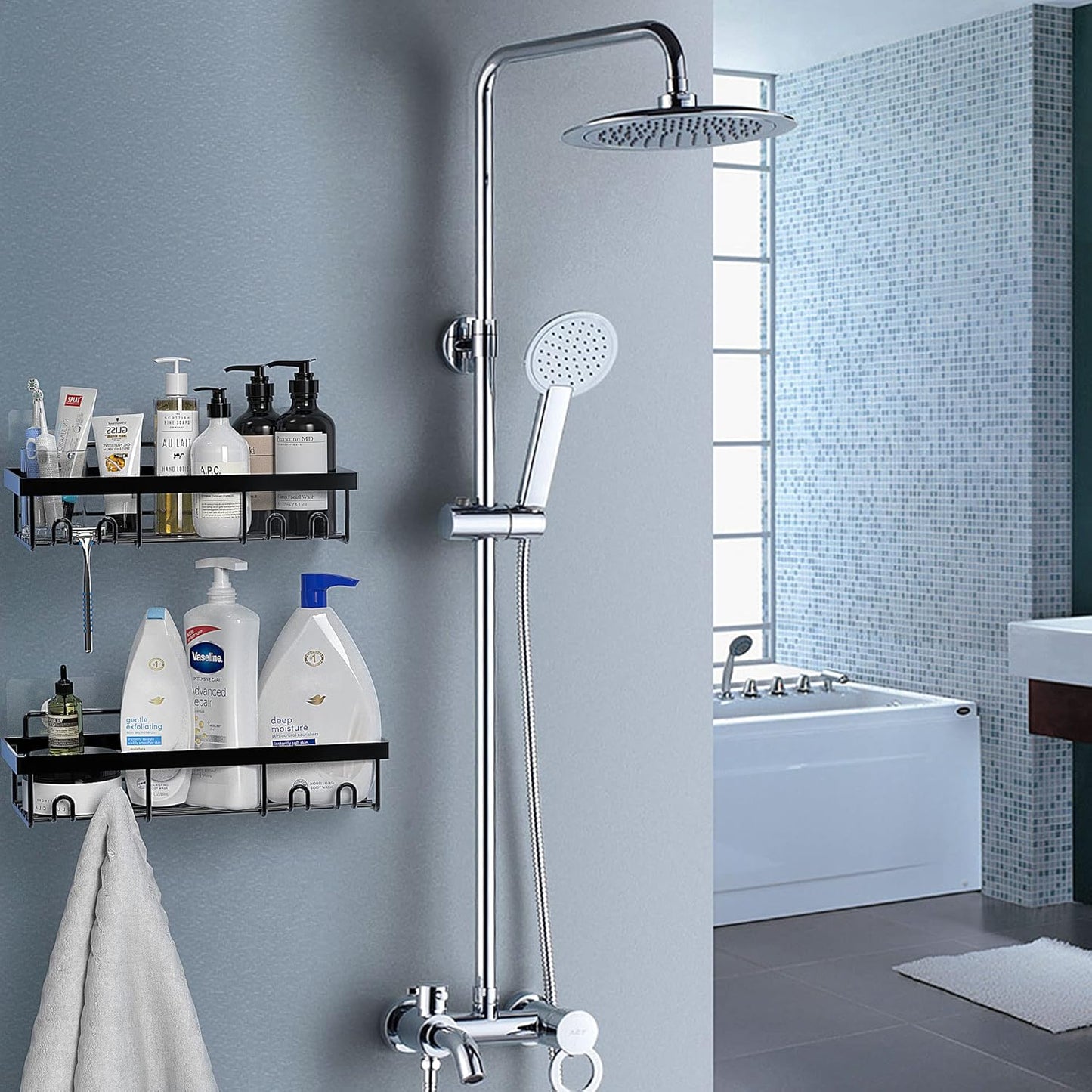 2 Pack Shower Caddy Adhesive for Replacement, No Drilling Strong Transparent Adhesive for Shower Caddy, Soap Holder, Bathroom Storage Shelves and Kitchen Racks