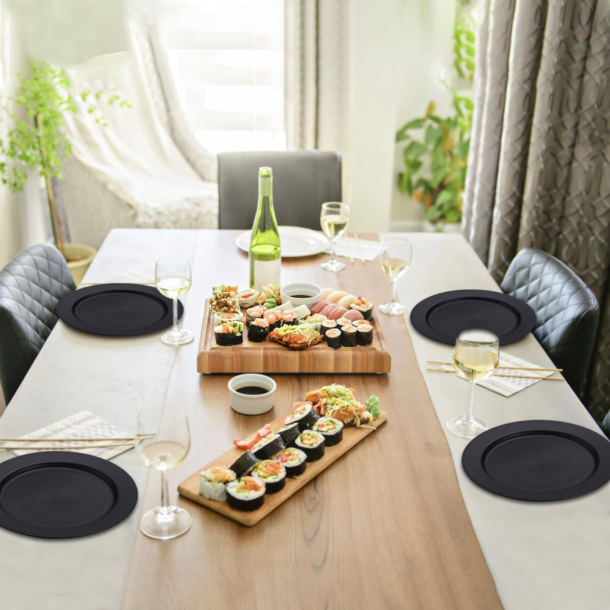 Set of 8 Reusable 10-Inch Black Plastic Plates - Versatile Dinner, Salad, and Pasta Dishes for Home, Garden, Picnic, Camping, and Outdoor Use