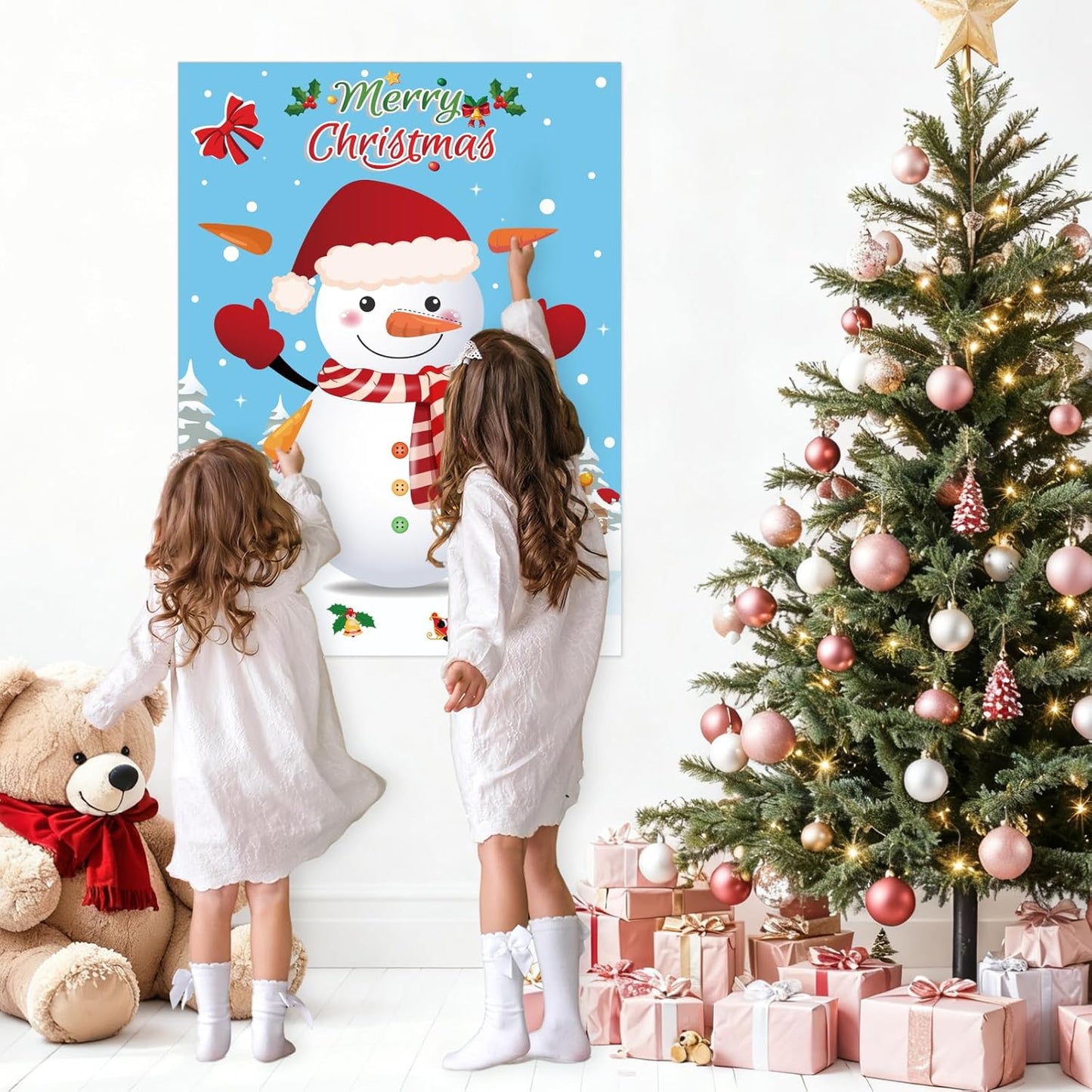 Pin the Nose on the Snowman Game, Christmas Games, Christmas Party Activities with 36 Pcs Nose Stickers and Blindfold for Kids, Adults, Family Holiday Fun