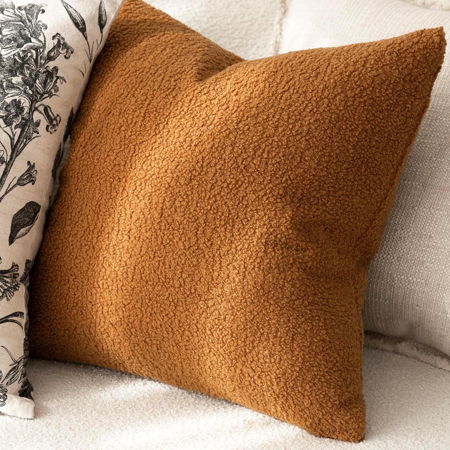Pack of 2, Curly Faux Fur Decorative Throw Pillow Covers Soft Fuzzy Plush Cushion Case with Zipper Cozy Pillowcase for Home Living Room Couch Bed Sofa 16 X 16 Inch, Bronze
