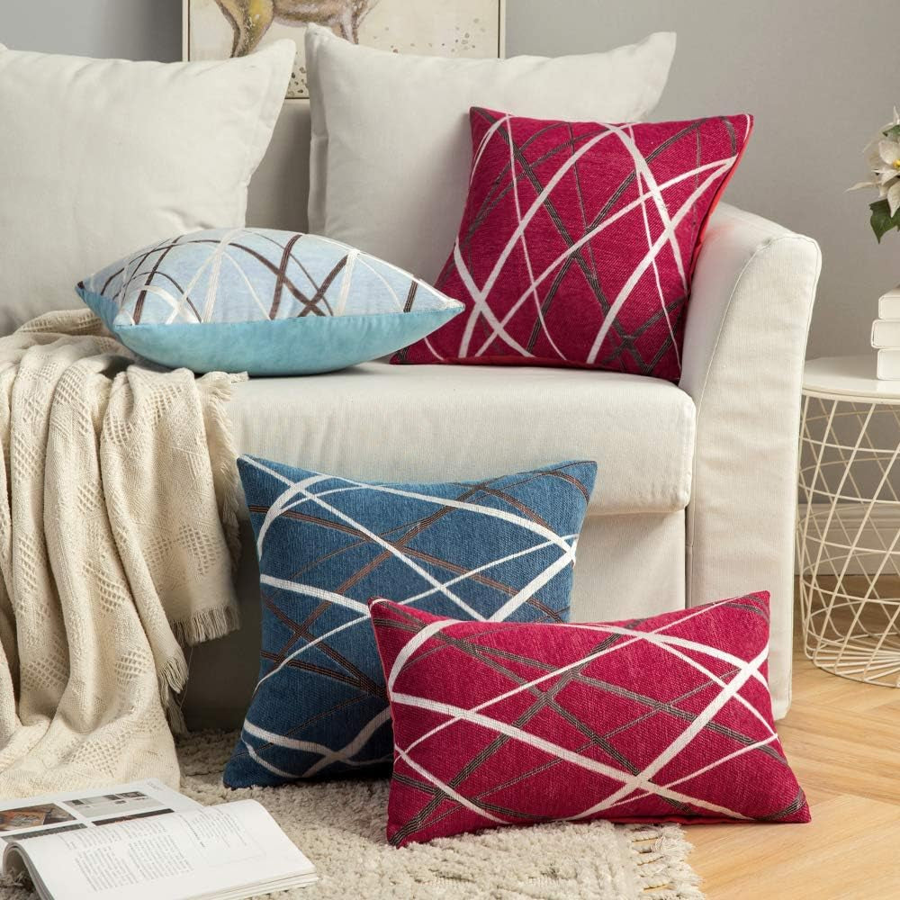 Pack of 2 Decorative Throw Pillow Covers Christmas Woven Textured Chenille Cozy Modern Concise Soft Red Square Cushion Shams for Bedroom Sofa Car 18 X 18 Inch