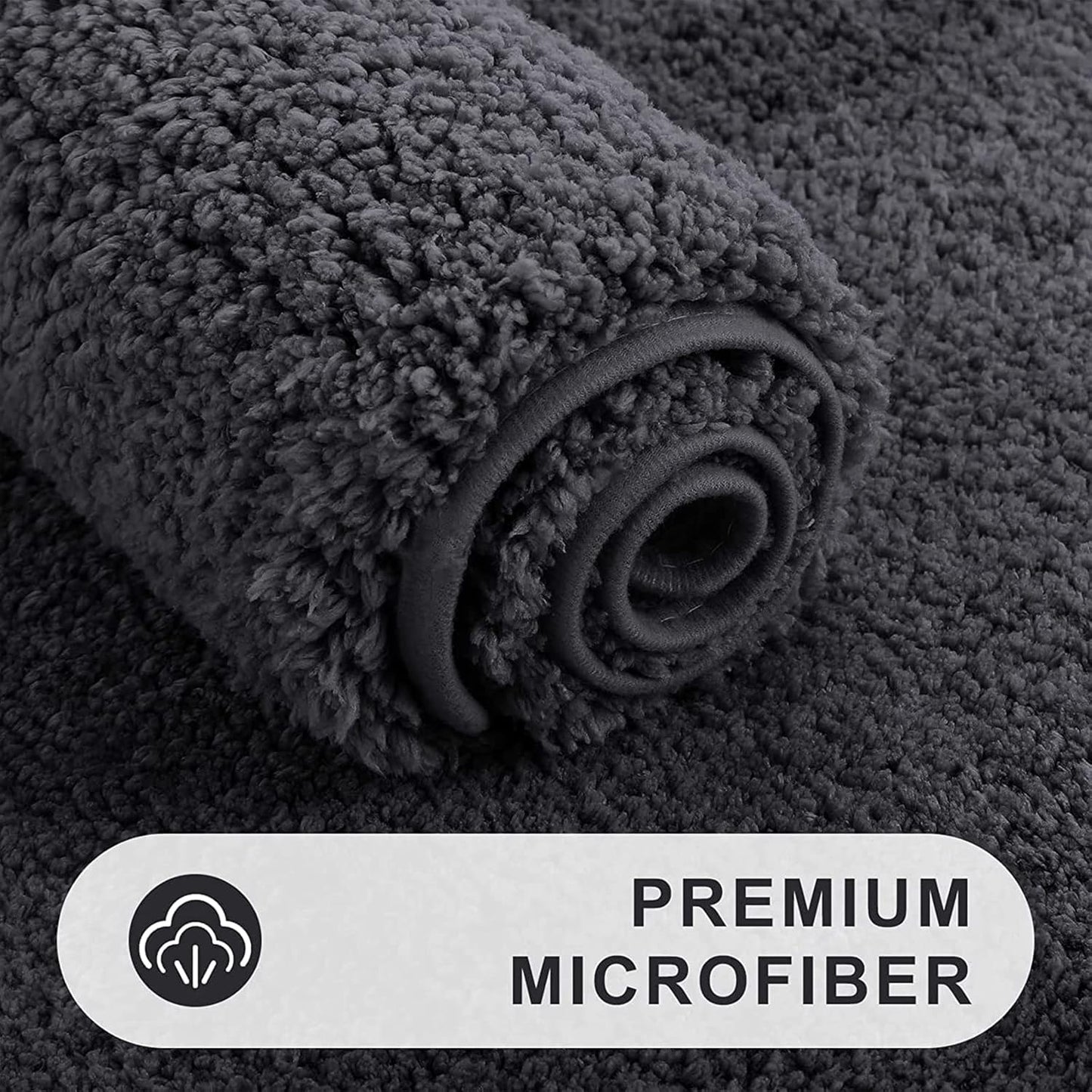 Microfiber Bathroom Rugs Set 2 Pieces - Shaggy Soft Thick Bath Mat, Non-Slip Machine Wash/Dry Absorbent Shower Bathroom Rugs and Mats Sets for Bathroom(20"X32"+20"X32", Charcoal Grey)