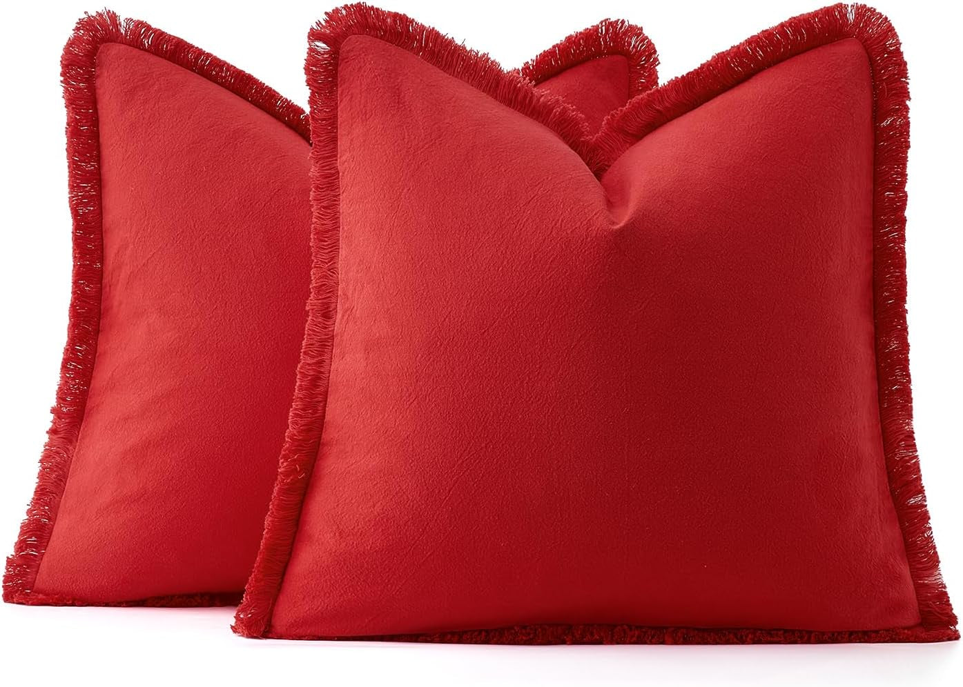 Throw Pillow Covers Boho Farmhouse 24X24 Christmas Set of 2 Decorative Christmas Red Eruo Sham Couch with Fringe Chic Cotton Pillowcases Home Decor Accents for Cushion Soft Bed Living Room