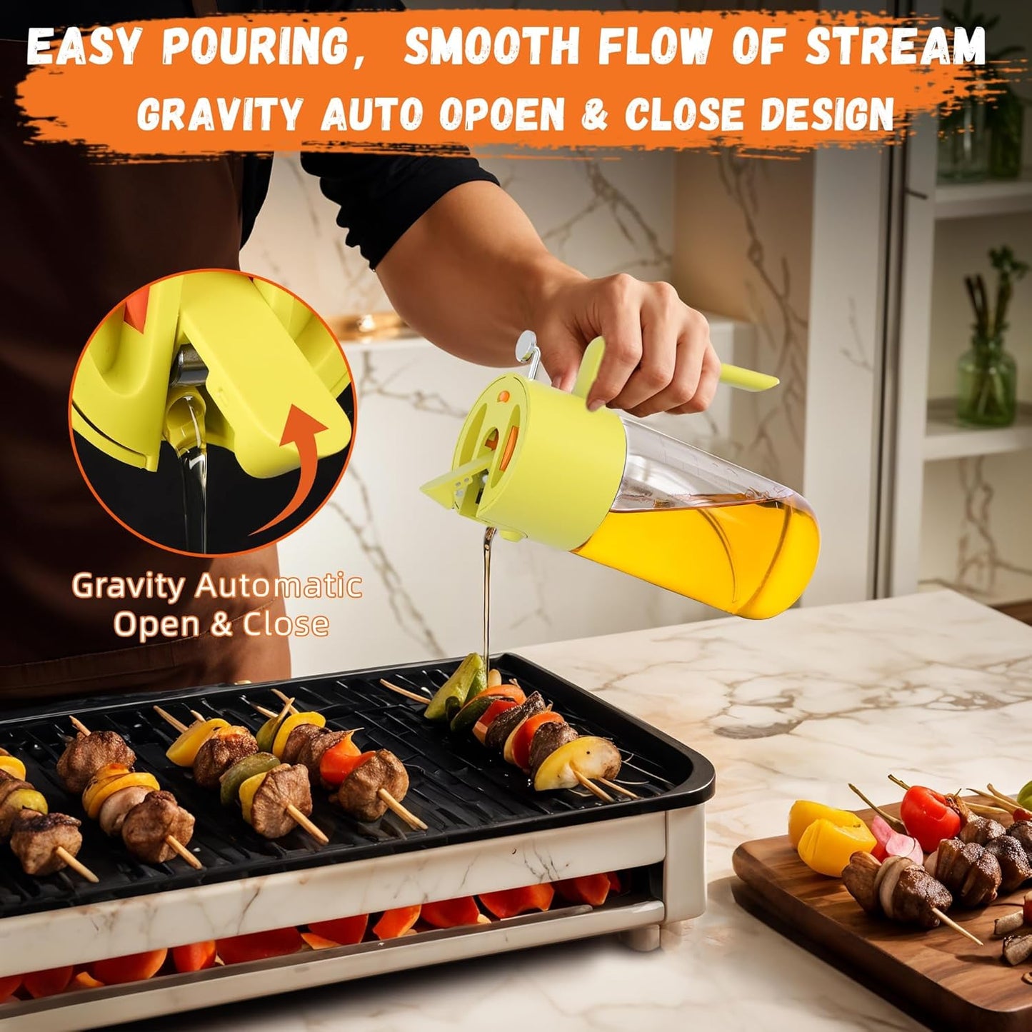 Oil Sprayer for Cooking, 2025 Large Advanced Olive Oil Dispenser Bottle,500Ml/17Oz Glass Olive Oil Sprayer,2 in 1 Even Spray with Portion Control for Kitchen, Air Fryer, Salad, BBQ - Yellow