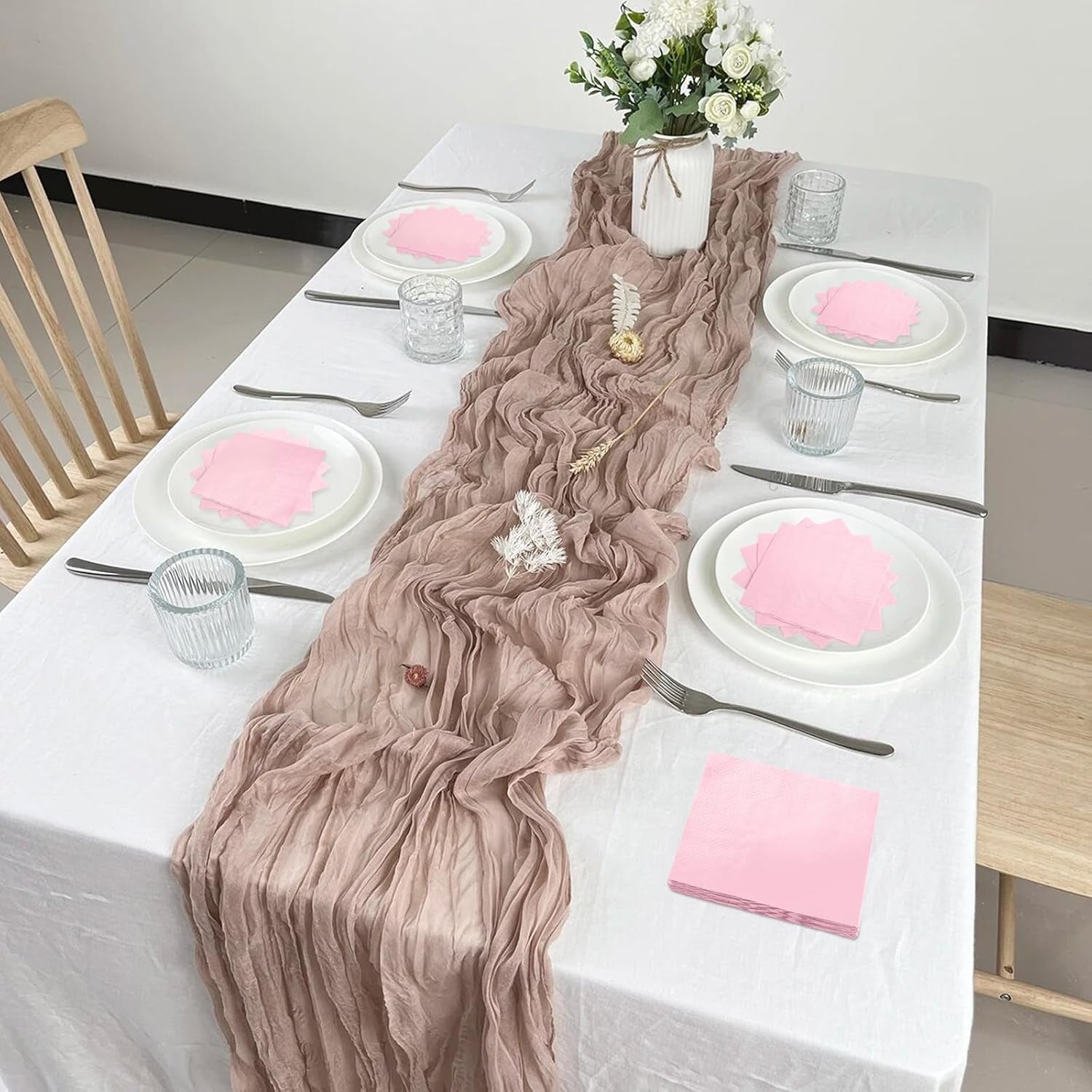 50 Pcs 3-Ply Light Pink Napkins Disposable Pink Cocktail Napkins Dessert for Dinner Wedding Birthday Party Anniversary Party, Baby Shower, Baby Pink Napkins 5 X 5 Inch Folded