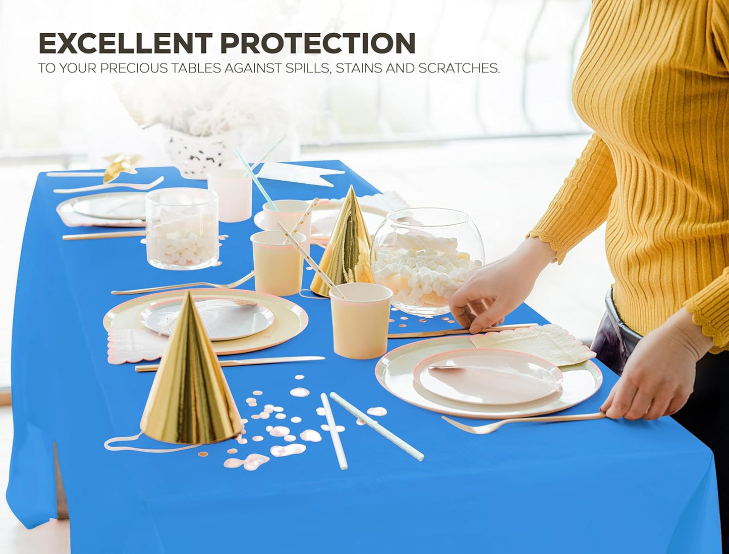 Plastic Table Cloth Disposable (12 Pack - 54X108 Inch) Blue Rectangle Tablecloth Waterproof Stain Resistant Party Table Cover