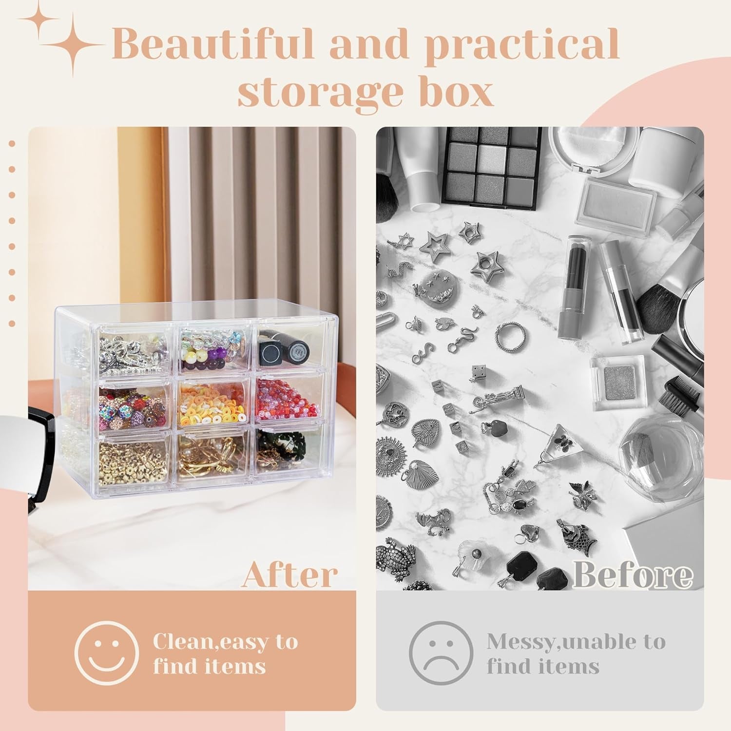 Small Drawer Organizer, Small Clear Plastic Storage Drawers, Mini Ducks, Silicone Beads, Teacher Toolbox, Bead Organizer, Box for Office Home Room Jewelry Cosmetics