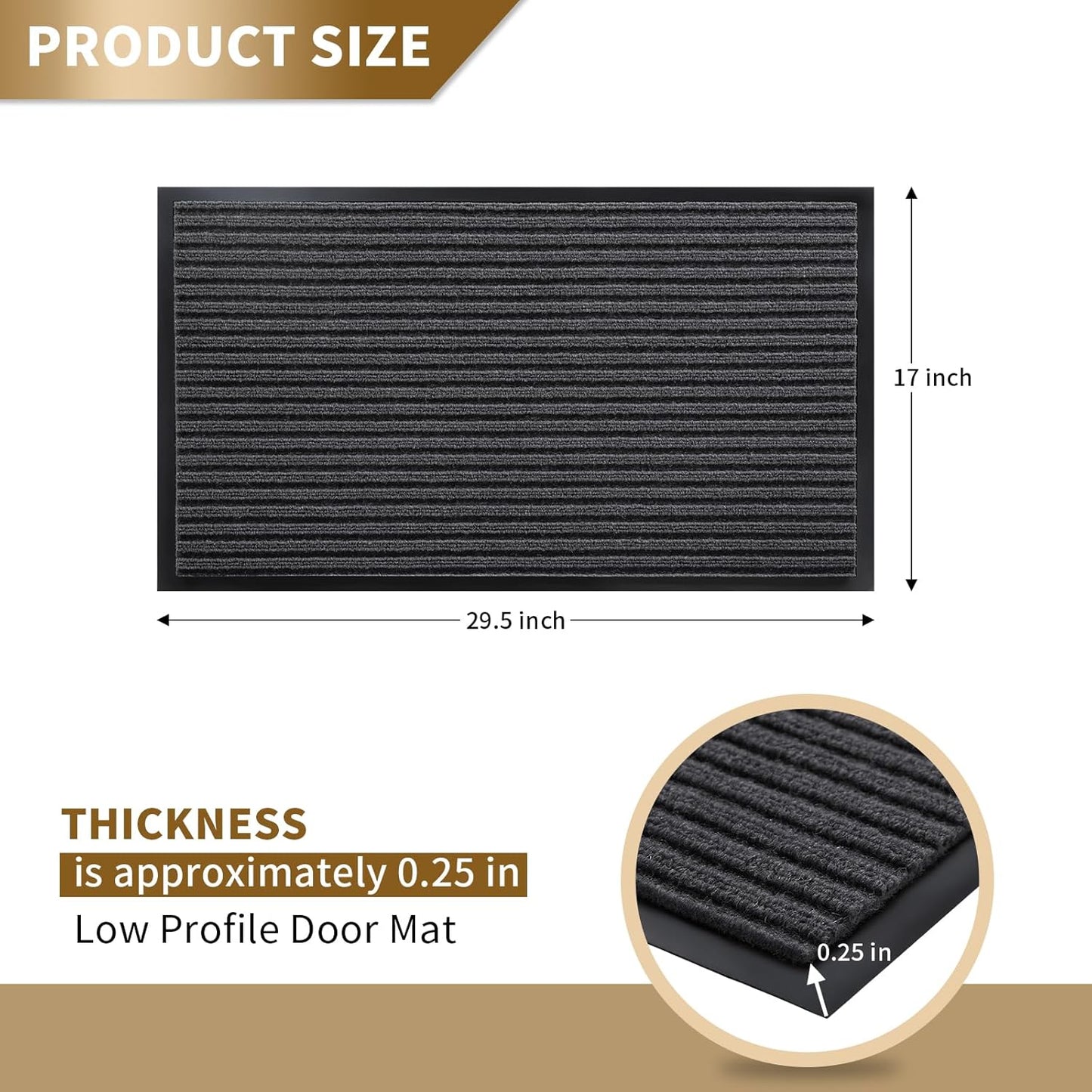Front Door Mat Outdoor Indoor Entrance, 100% Waterproof All-Season All Weather Doormat, Welcome Matt outside Entry, Non Slip, Low Profile, Heavy Duty Patio Porch Floor Mats,29.5 X 17,Grey