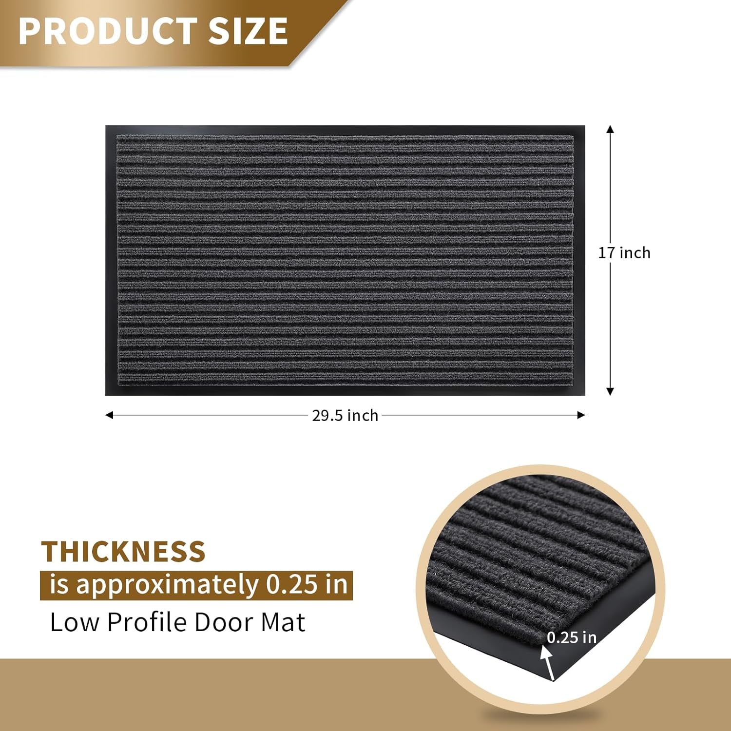 Front Door Mat Outdoor Indoor Entrance, 100% Waterproof All-Season All Weather Doormat, Welcome Matt outside Entry, Non Slip, Low Profile, Heavy Duty Patio Porch Floor Mats,29.5 X 17,Grey