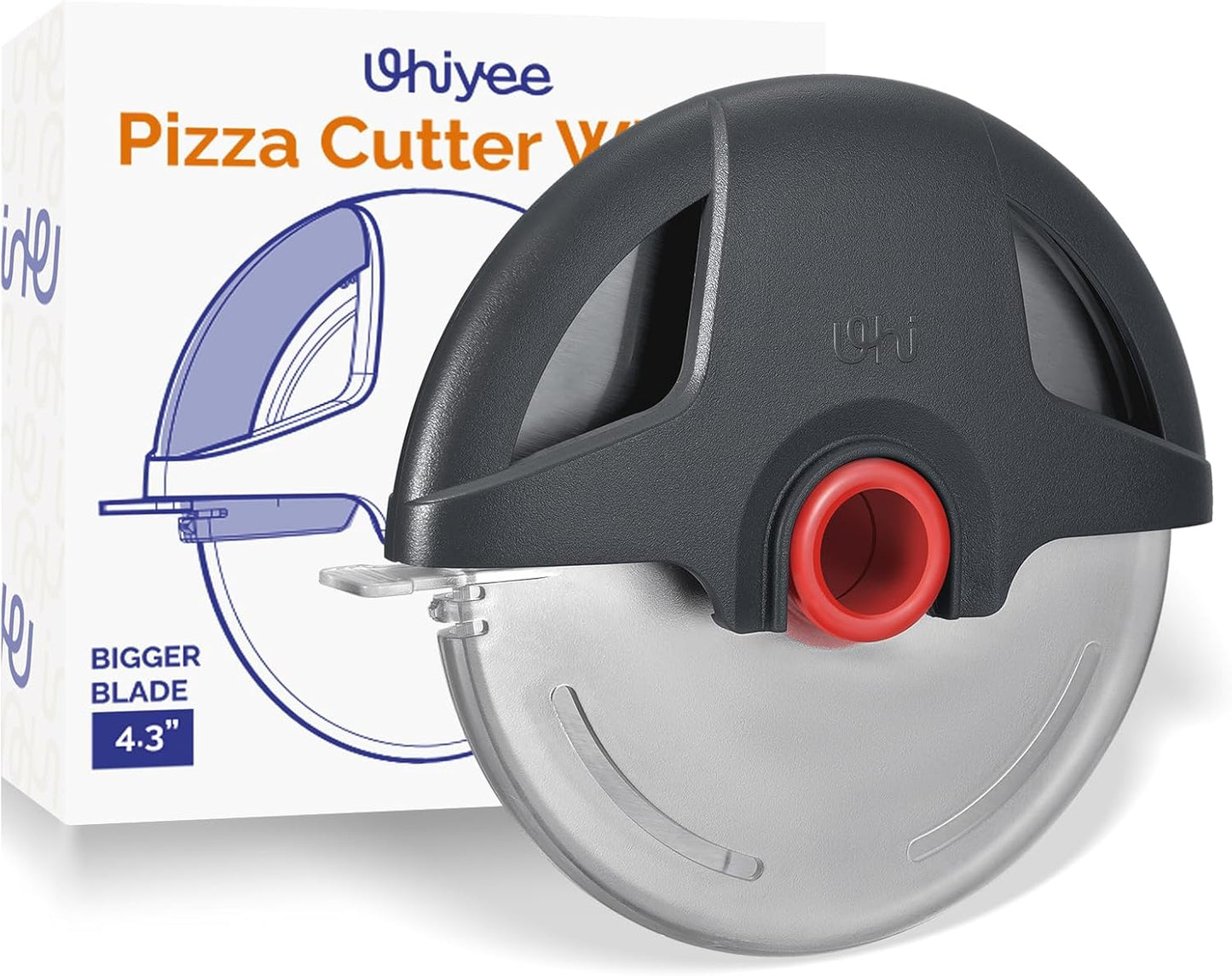 Pizza Cutter Wheel, 4.3" Large Pizza Slicer Wheel with Safety Blade Cover, Super Sharp Stainless Steel Pizza Wheel Slices Effortlessly, Easy Cleaning Pizza Cutters Dishwasher Safe, Gray