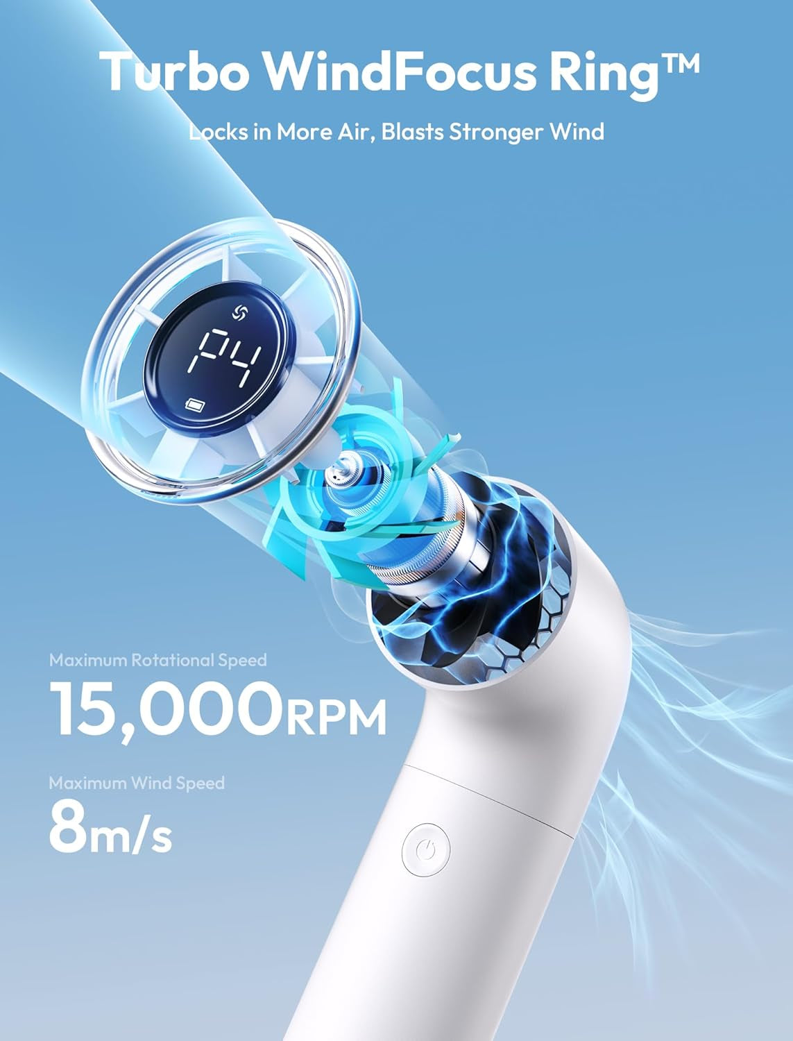 Portable Handheld Fan, Powerful Turbo Mini Fan, 15000 RPM High Speed Aero, 8H Max Cooling Time, 4 Speeds Pocket Rechargeable Personal Small Travel Gifts for Women Men -White