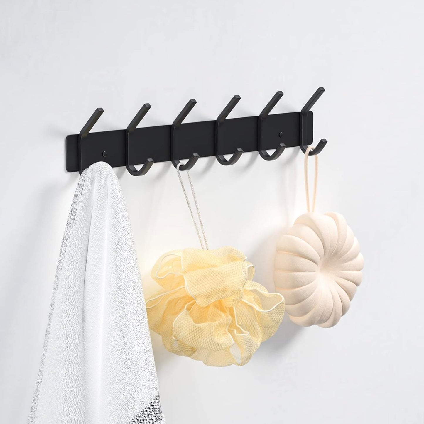 Wall Hooks Coat Hooks Wall Mounted, Coat Rack with 6 Double Hooks for Hanging Towel Hat Coat Robe Bag Key for Bathroom Kitchen Bedroom(1 Pack)