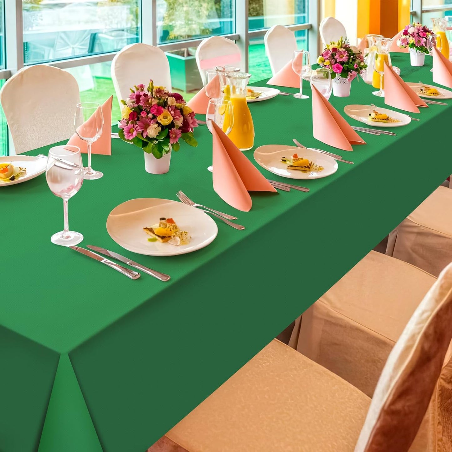 12Pcs Green Rectangle Tablecloth,Disposable Plastic Table Cloth,Waterproof Green Table Cover for Graduation Birthdays Weddings Anniversary Party Decorations,54 X 108 Inch