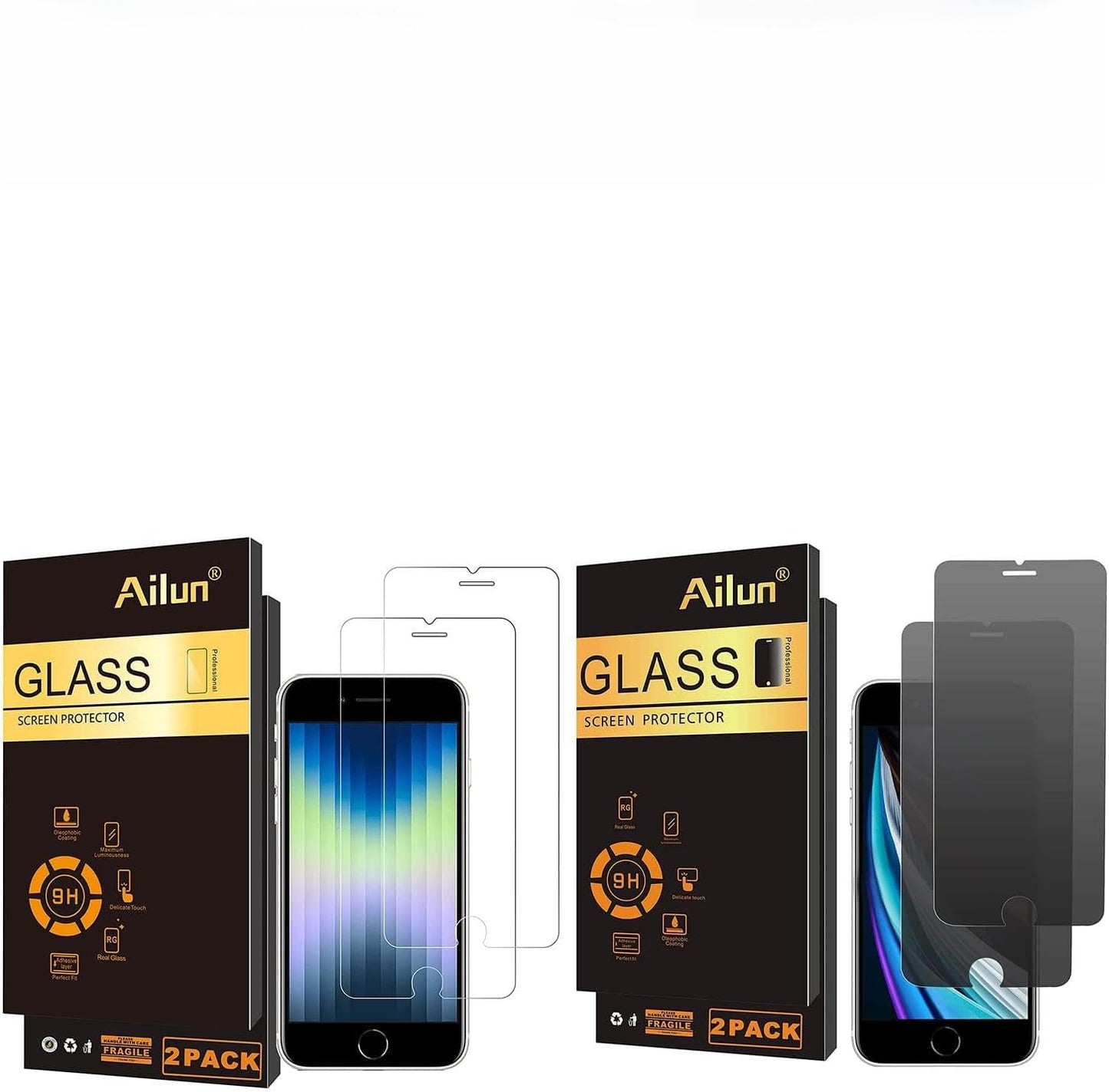 Screen Protector Compatible for Iphone SE 2020 New Iphone SE 2Pack 0.33Mm Tempered Glass and Privacy Tempered Glass Screen Protector anti Spy Private