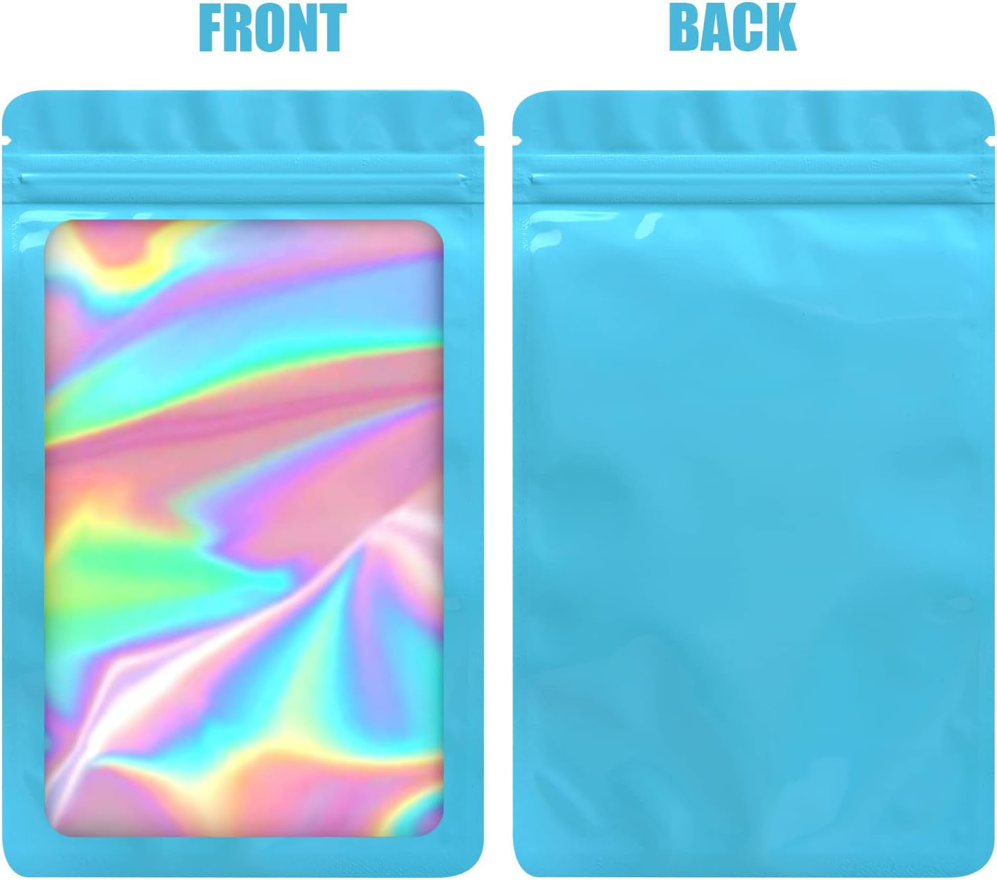 100-Pack Mylar Bags with Clear Window Holographic Resealable Sealable Packaging Zip Bag for Small Bussiness Jewelry Candy Sample Food Packing Supplies (3×3 Inch,Blue)