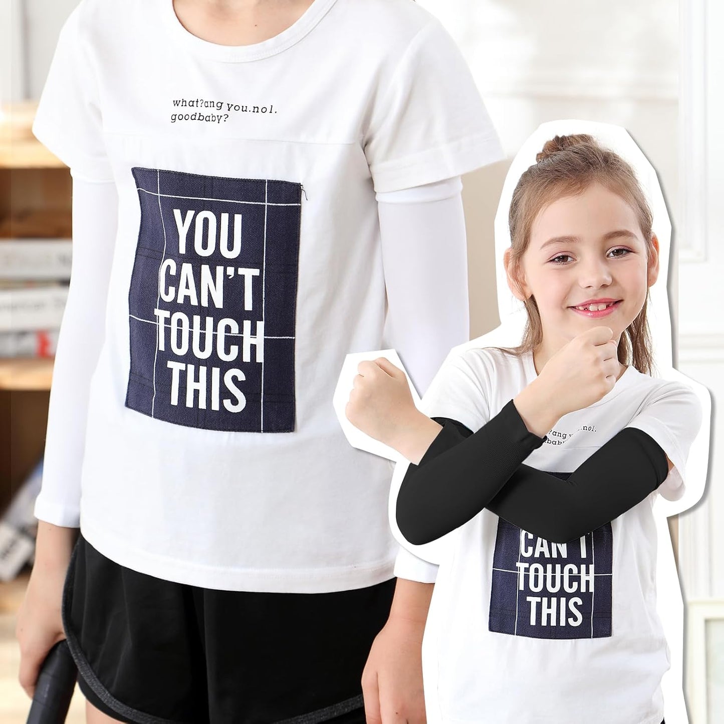 Kid Arm Sleeve 4 Pairs, Compression Arm Sleeve for Basketball Football Baseball Volleyball Youth Boy Girl Sports