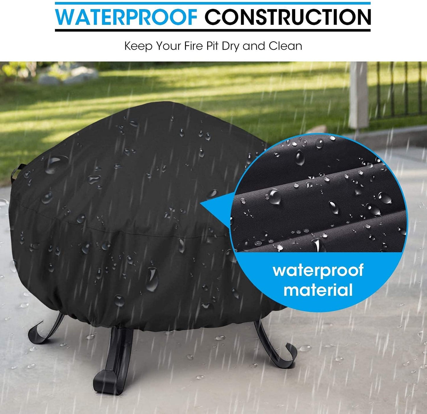 round Fire Pit Cover 32 Inch, Heavy Duty Waterproof Firepit Cover Small, Patio Fire Table Cover, Fade and UV Resistant Material, All Weather Protection, 32" Dia X 14" H, Black