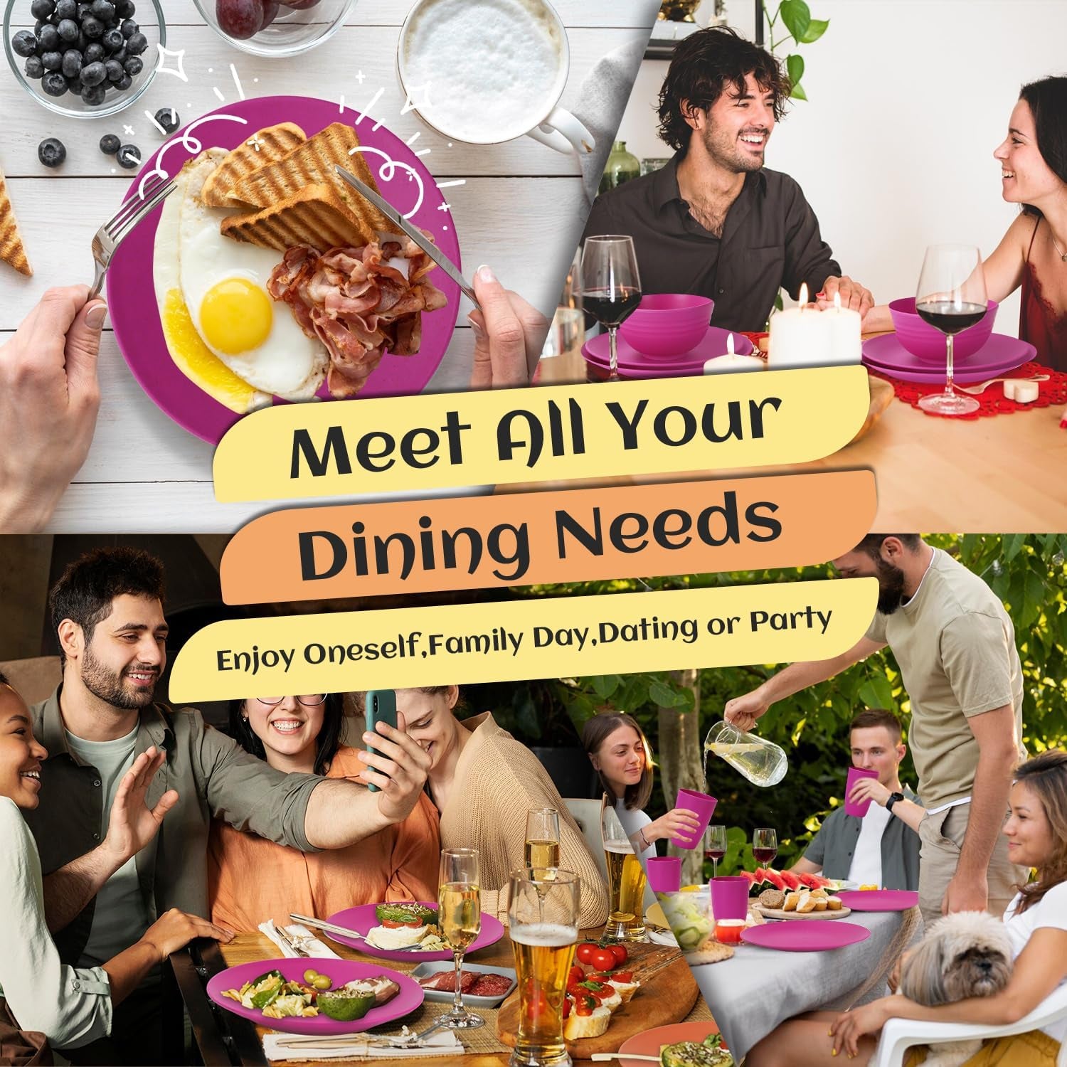 40-Piece Wheat Straw Dinnerware Set for 8 - Unbreakable Plastic Plates, Bowls, and Cups in Pink, Ideal for Outdoor Camping and Dining