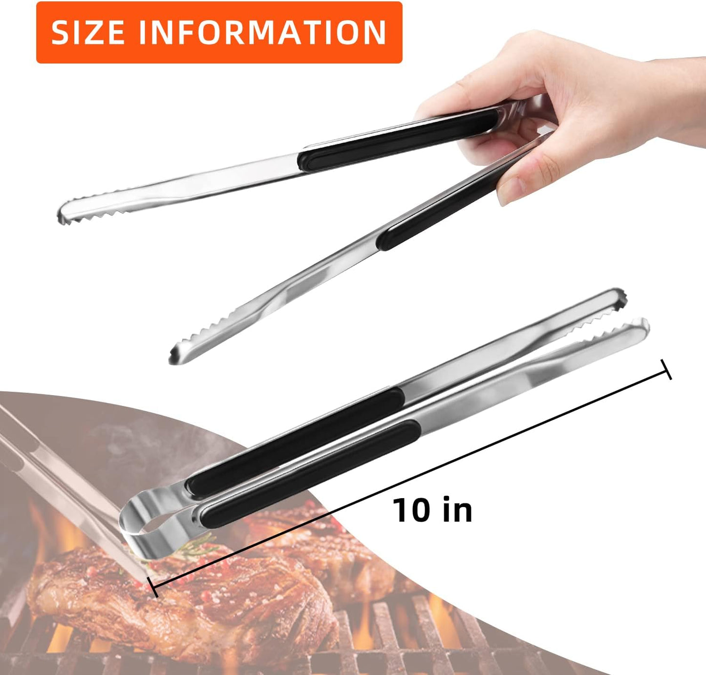 4 Pack Premium Stainless Steel Kitchen Tongs, Serving Tongs for Cooking, Metal Food Tongs with Non-Slip Grip, Heat Resistant Grill Tongs 10 Inch