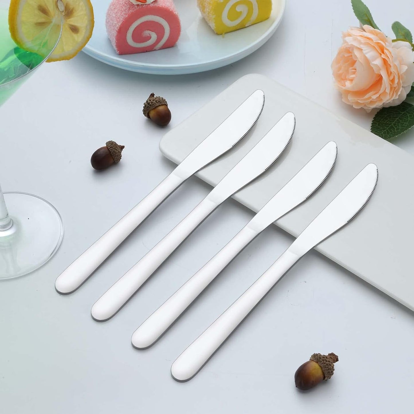 24 Pieces Knives Set - 9 Inches Dinner Knives, Butter Knife, Food Grade Stainless Steel Table Knife Set, Dishwasher Safe & Mirror Polished, Knife Silverware for Home/Restaurant/Kitchen