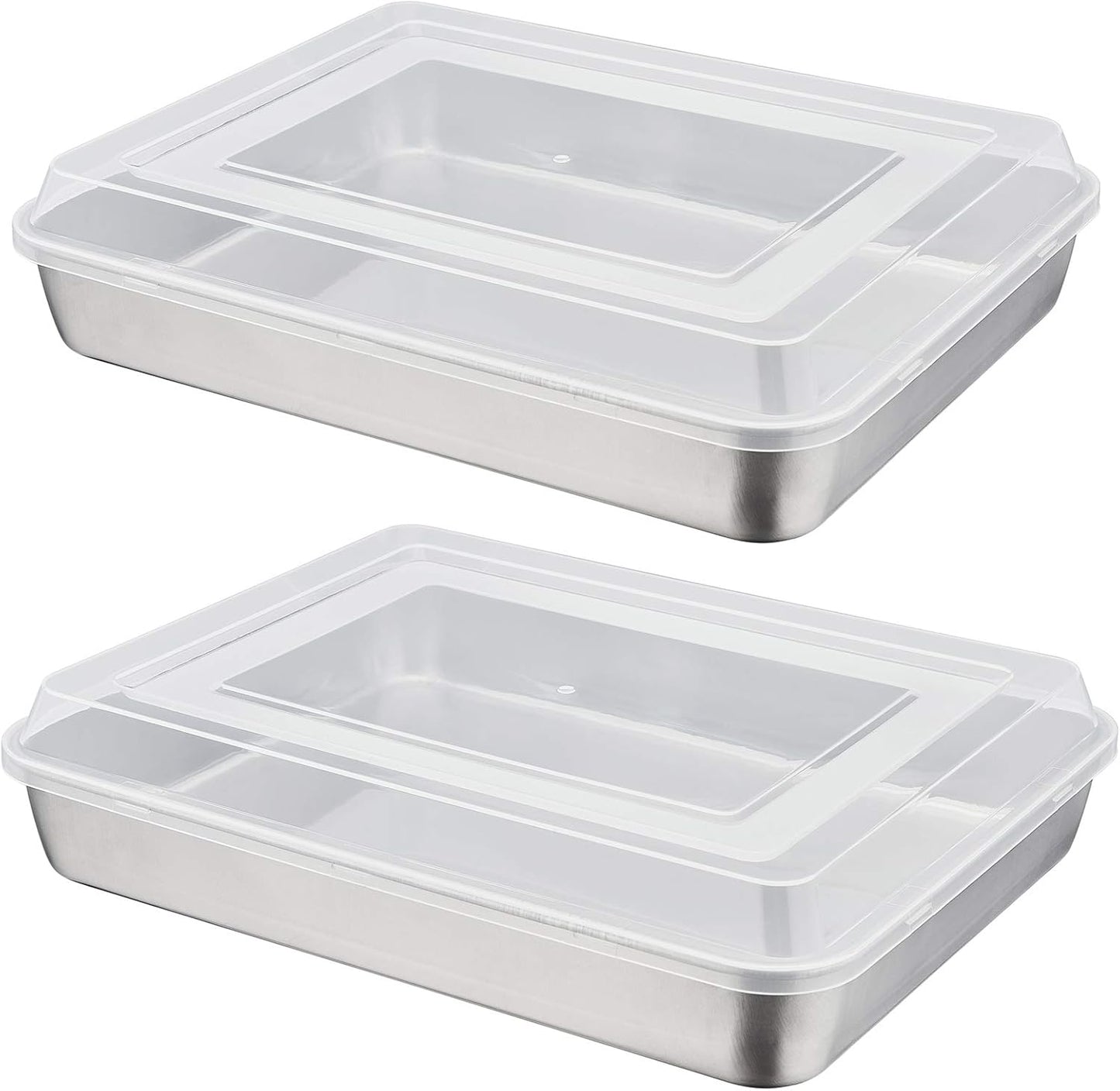 Stainless Steel Baking Pan with Lid, Rectangular Cake Pans, Sheet Pan Bakeware for Baking Lasagna Brownies, 2-Inch Deep Side & Heavy Duty, Easy to Store & Clean (12.3", 4Pcs)
