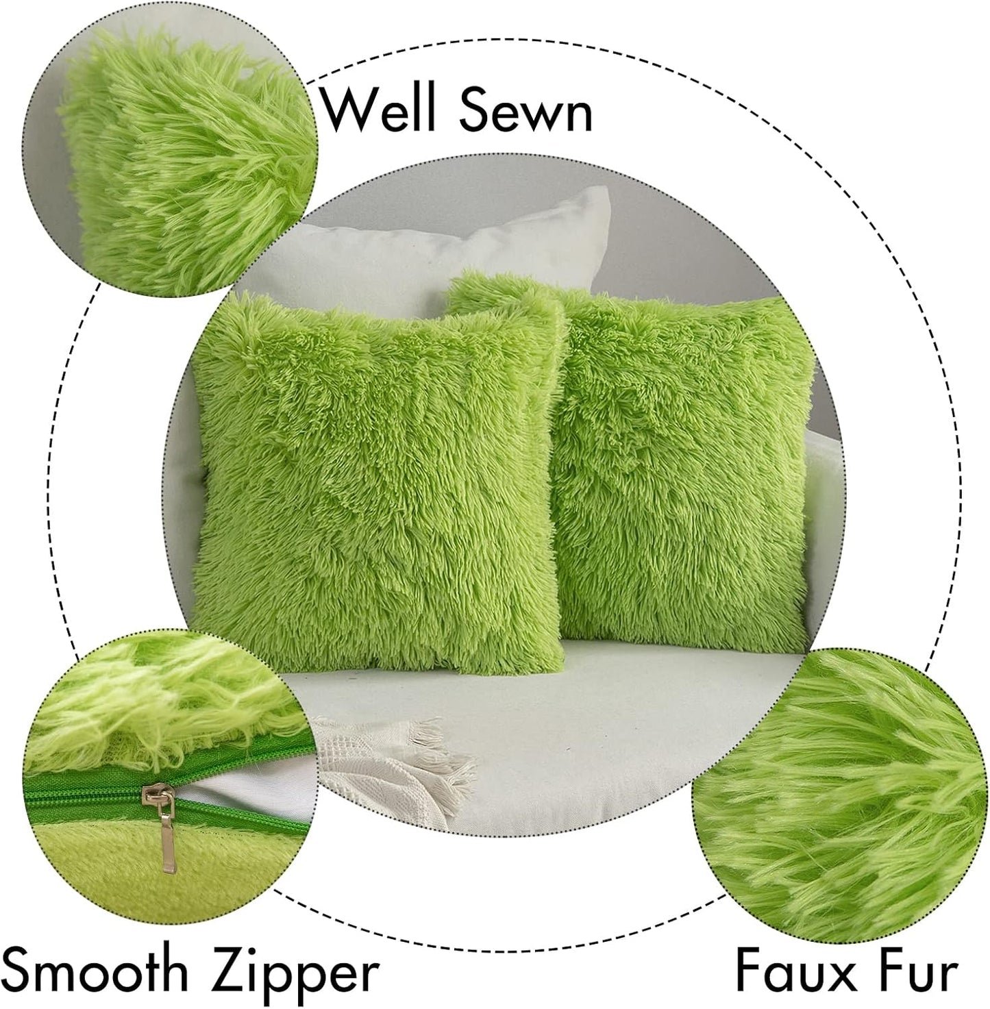 Pack of 2 Luxury Faux Fur Throw Pillow Cover Deluxe Winter Christmas Decorative Plush Pillow Case Cushion Cover Shell for Sofa Bedroom Car Spring 18X18 Inch Green