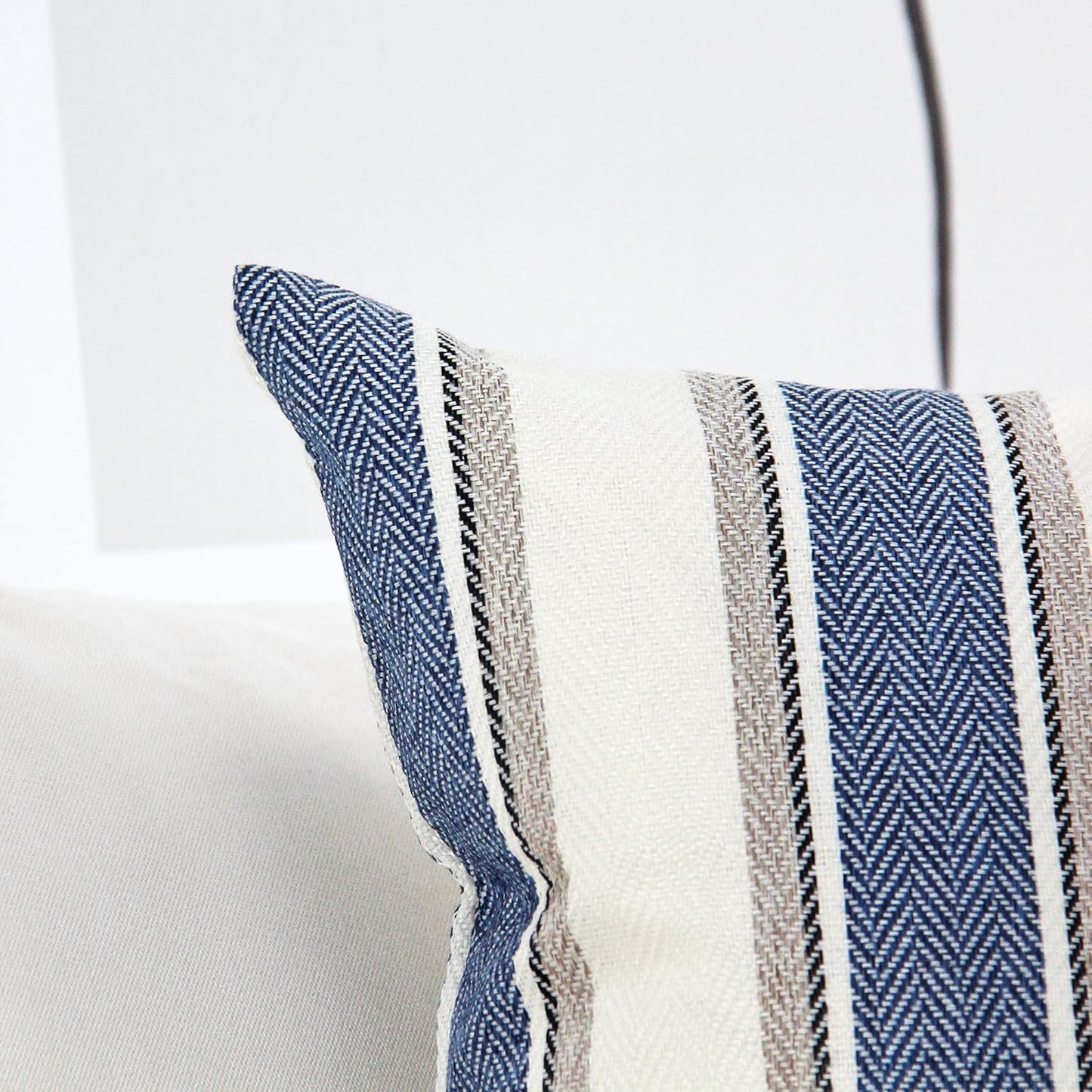 Stripe Throw Pillow Covers Farmhouse Pillowcases Pack of 2 18 X 18 Inch Blue