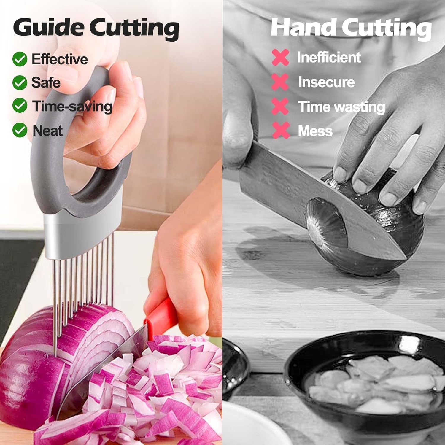 Onion Holder for Slicing, Onion Cutter Vegetable Chopper, Stainless Steel Tomato Potato Slicer, Meat Tenderizer Tool, Convenient Grip Food Slicer Assistant, Food Slice Guide for Vegetable Fruit