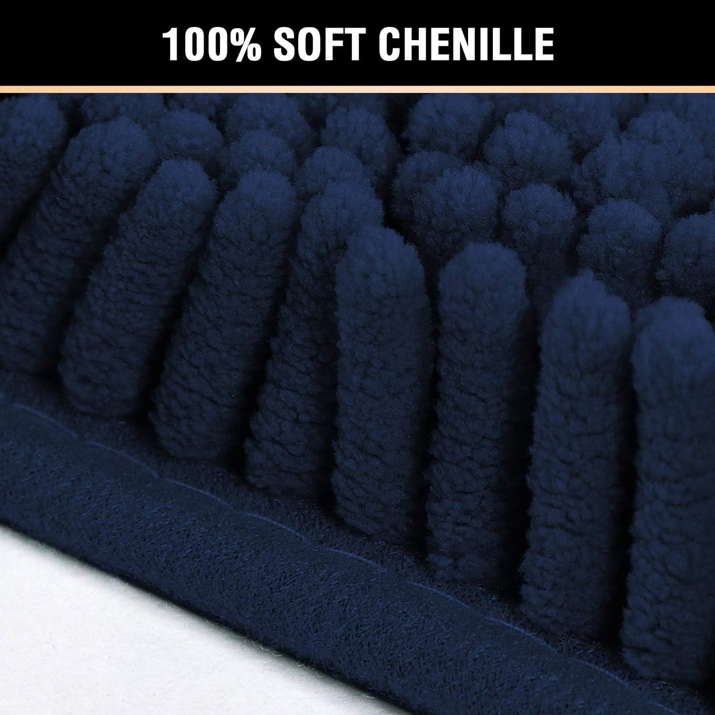 Navy Blue Bath Rug, Bath Mat Non Slip Bath Mats for Bathroom Floor, Bathroom Rug Extra Thick Chenille Rug 17" X 24" Absorbent Soft Shaggy Washable Dry Fast Plush Rugs for Bathtubs