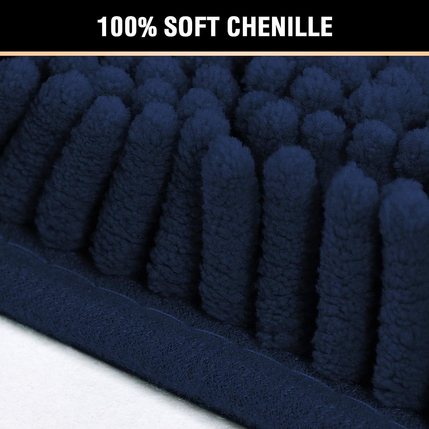 Navy Blue Bath Rug, Bath Mat Non Slip Bath Mats for Bathroom Floor, Bathroom Rug Extra Thick Chenille Rug 17" X 24" Absorbent Soft Shaggy Washable Dry Fast Plush Rugs for Bathtubs