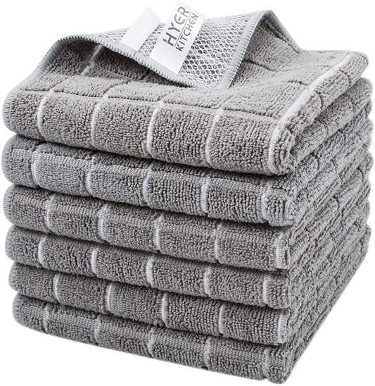 Microfiber Kitchen Rags, Cleaning Cloth for Dishes, All-Purpose - Absorbent and Lint Free Household Dish Rags with Scrub Side, 6 Pack Size 12” X 12”