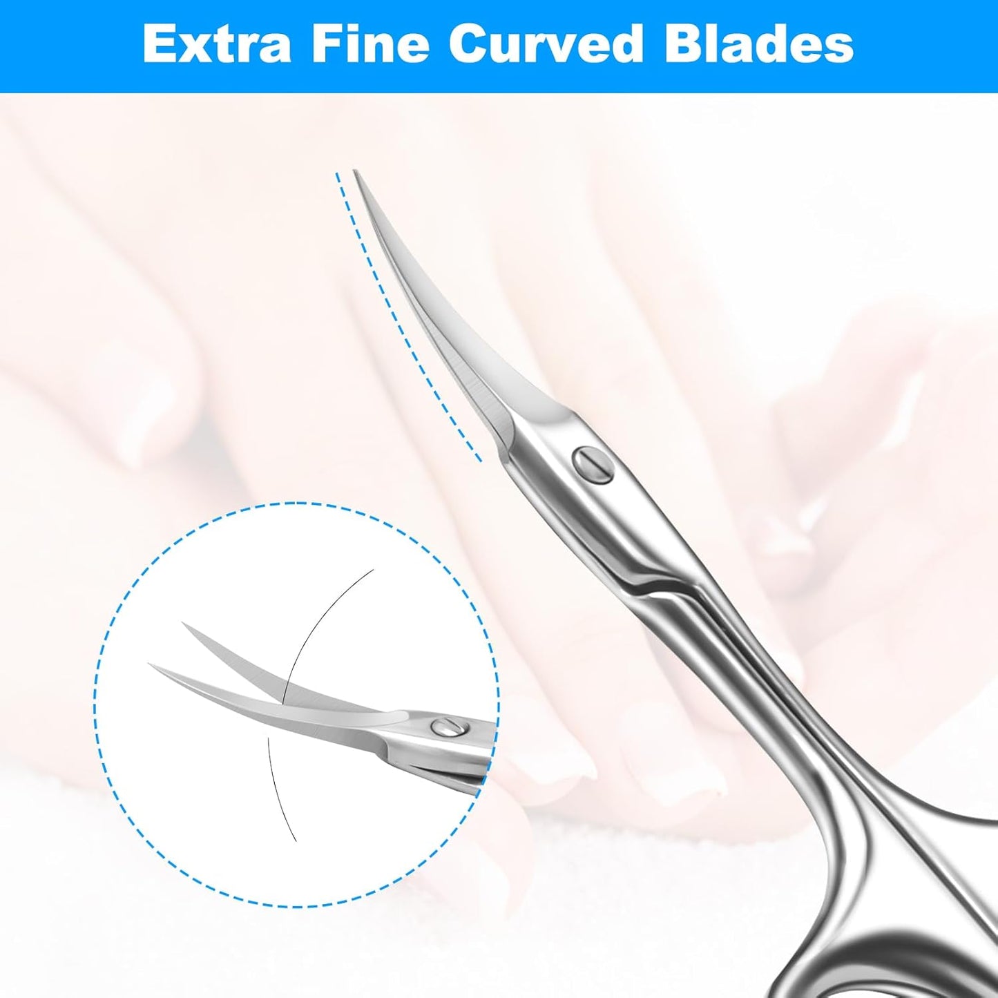Curved Cuticle Scissors - Professional Stainless Steel Beauty Scissors - Sharp Small - Precise Pointed Tip - for Manicure, Eyebrows, Eyelash, Hair