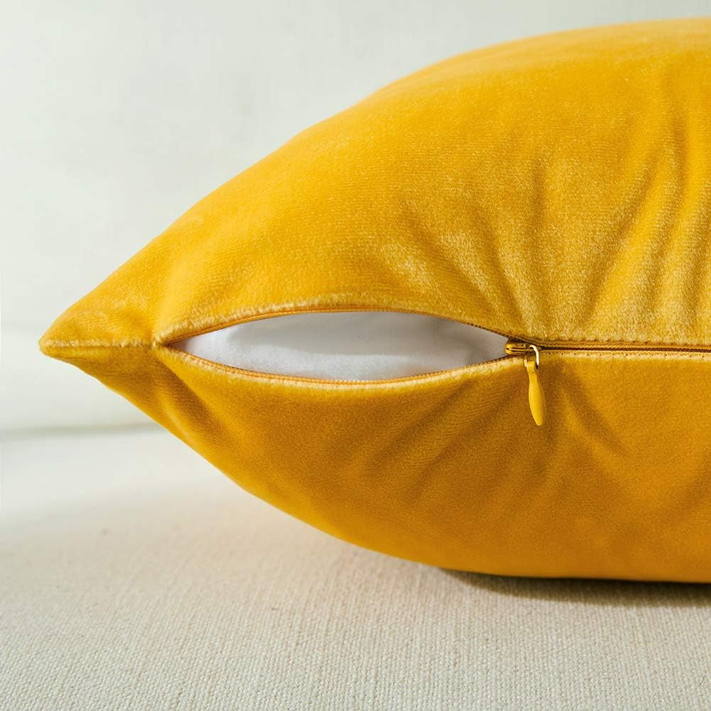 2 Packs Decorative Throw Pillow Covers 12X20 Inch for Living Room Couch Bed, Yellow and White Velvet Patchwork with Gold Leather, Luxury Modern Home Decor, Lumbar Cushion Case 30X50 Cm
