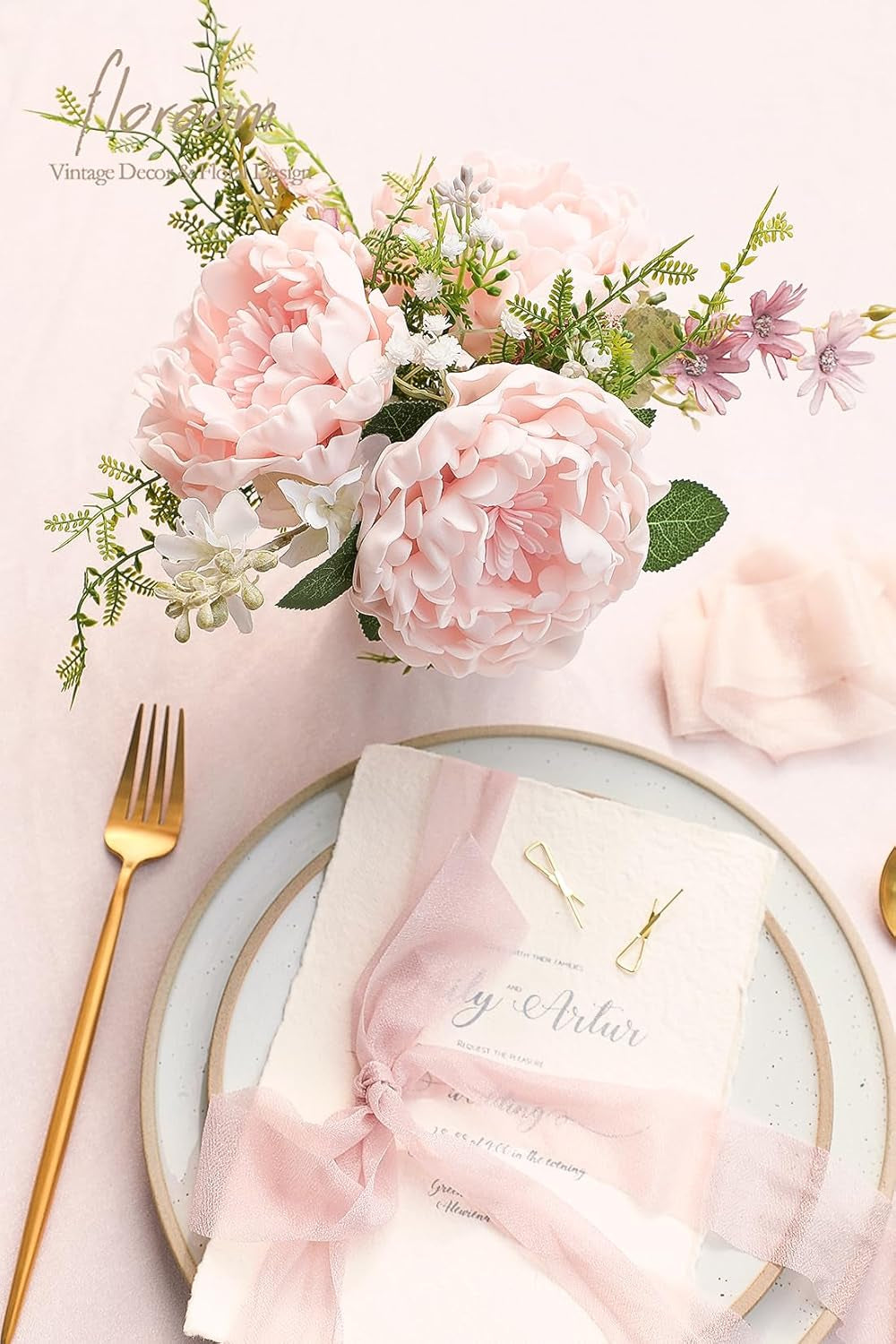 16-Piece Set of 4-Inch Blush Foam Peonies - Realistic Artificial Flowers with Stems for DIY Wedding Bouquets, Bridal Showers, Centerpieces, and Party Table Decorations