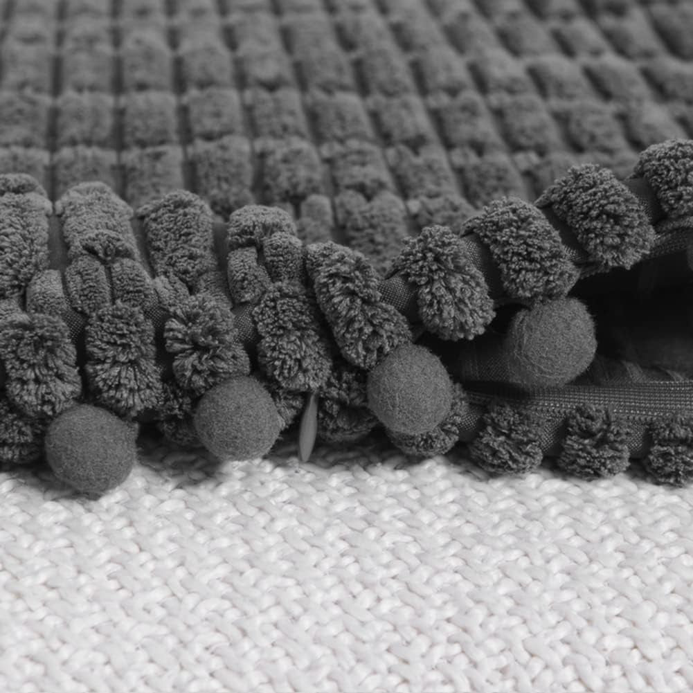 2 Packs Dark Grey Decorative Throw Pillow Covers 20X20 Inch with Pom-Poms for Couch Bed Living Room, Farmhouse Boho Home Decor, Soft Corduroy Cute Square Cushion Case 50X50 Cm