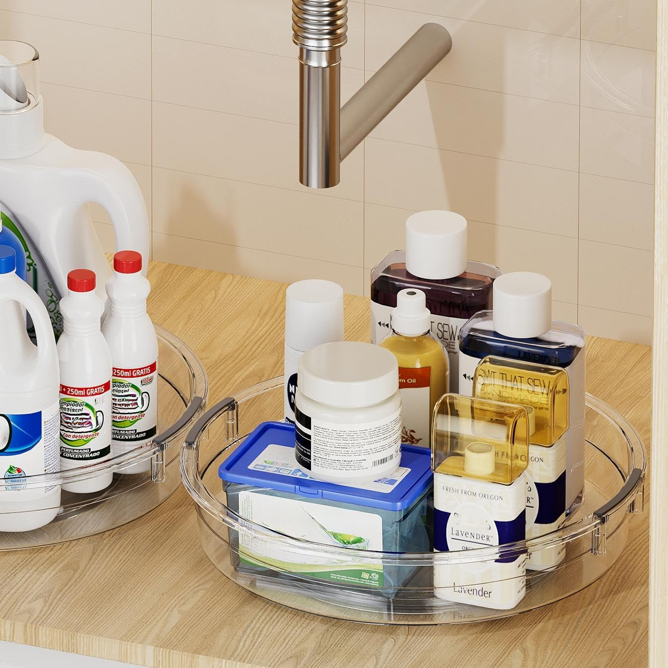 3 Pack Lazy Susan Organizer Turntable for Cabinet, Rotating Condiment Organizer for Kitchen Pantry Organizers and Storage, Table Top, Fridge, Countertop, Spice Organization, 9.25'' 10.6'' 12''