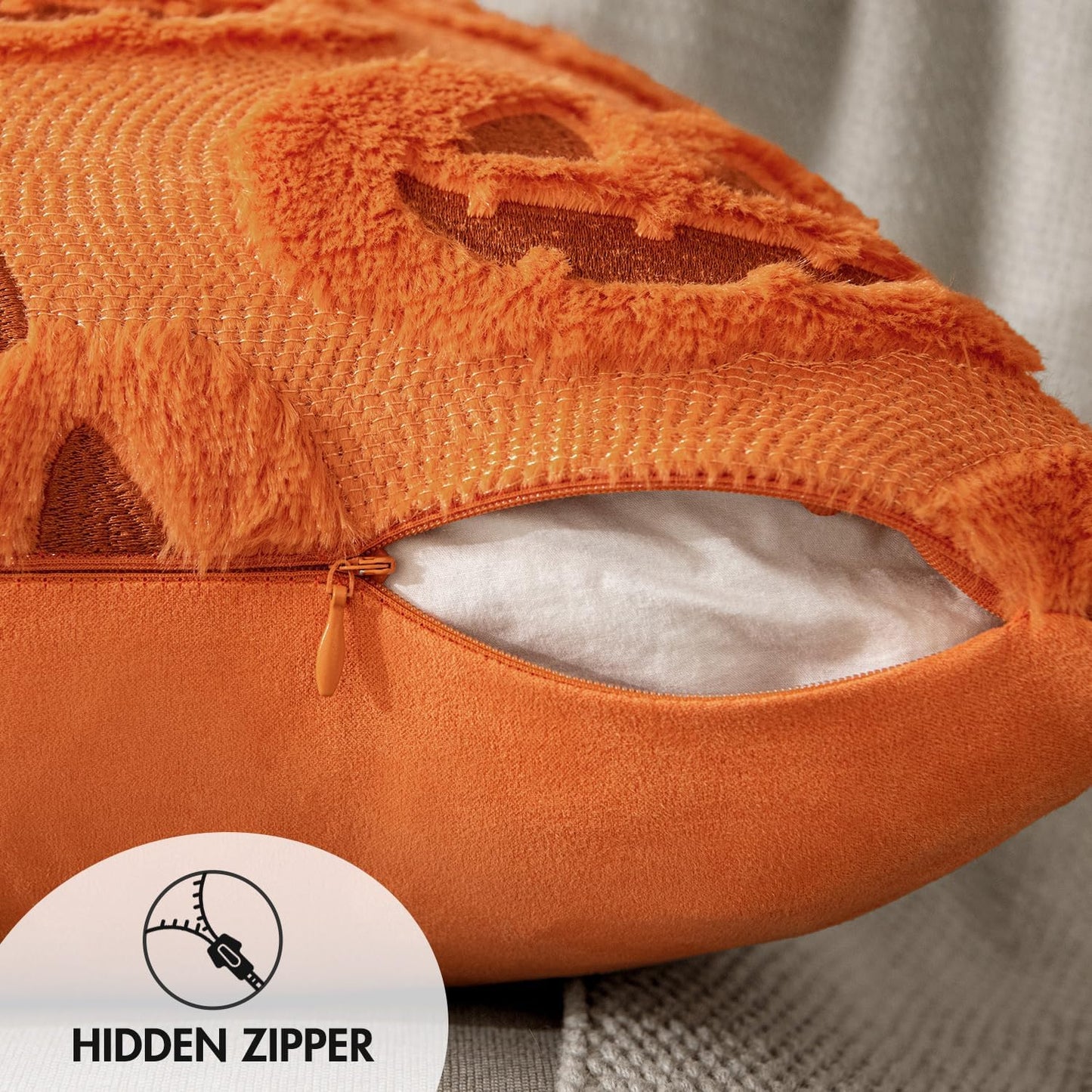 Fall Halloween Throw Pillow Covers 18X18 Decorative Pumpkin Pattern Pillowcases Soft Plush Faux Wool Cushions for Home Patio Sofa Couch,Orange