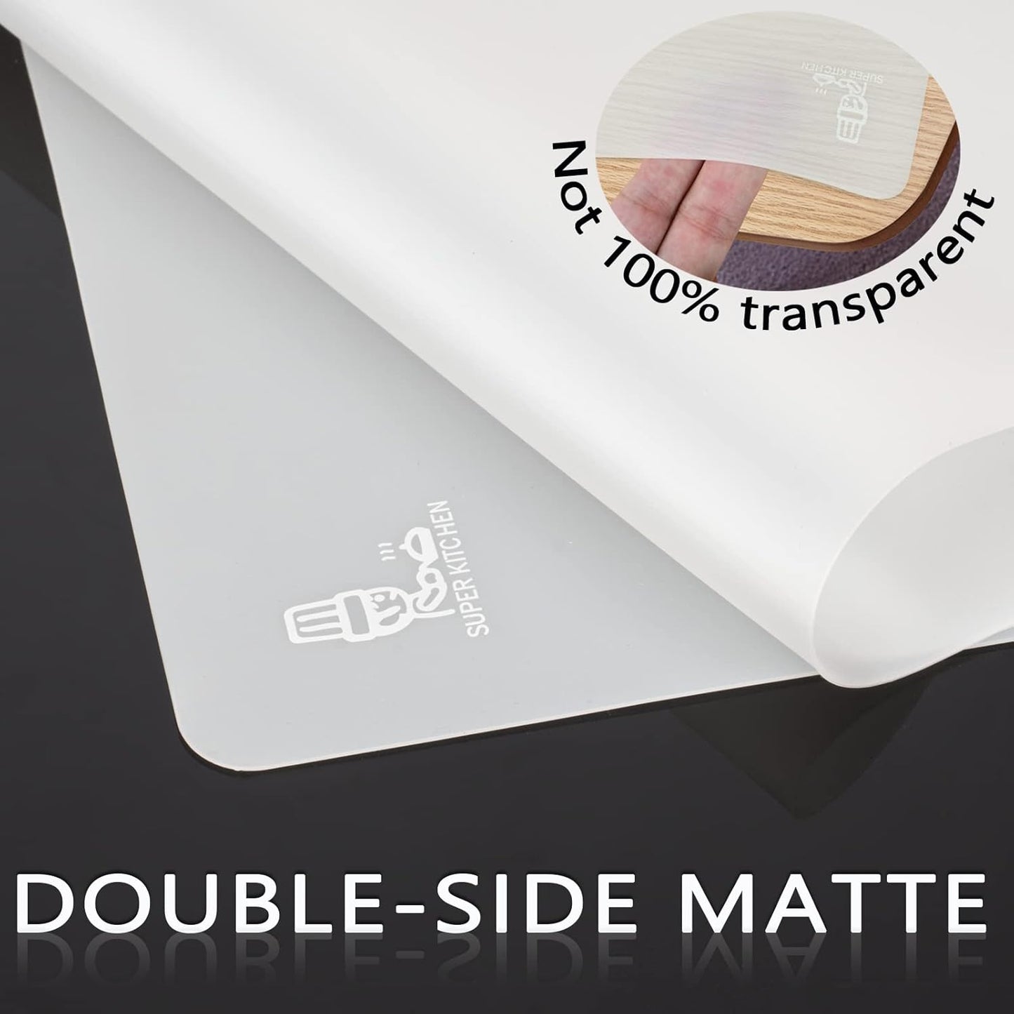 Thick Silicone Counter Mat Large Set of 2, Heat Resistant Pad for Kitchen Table/Countertop Protector/Non Stick Pastry Baking Placemats, Silicone Mat for Crafts Kids (20×28, Translucent)