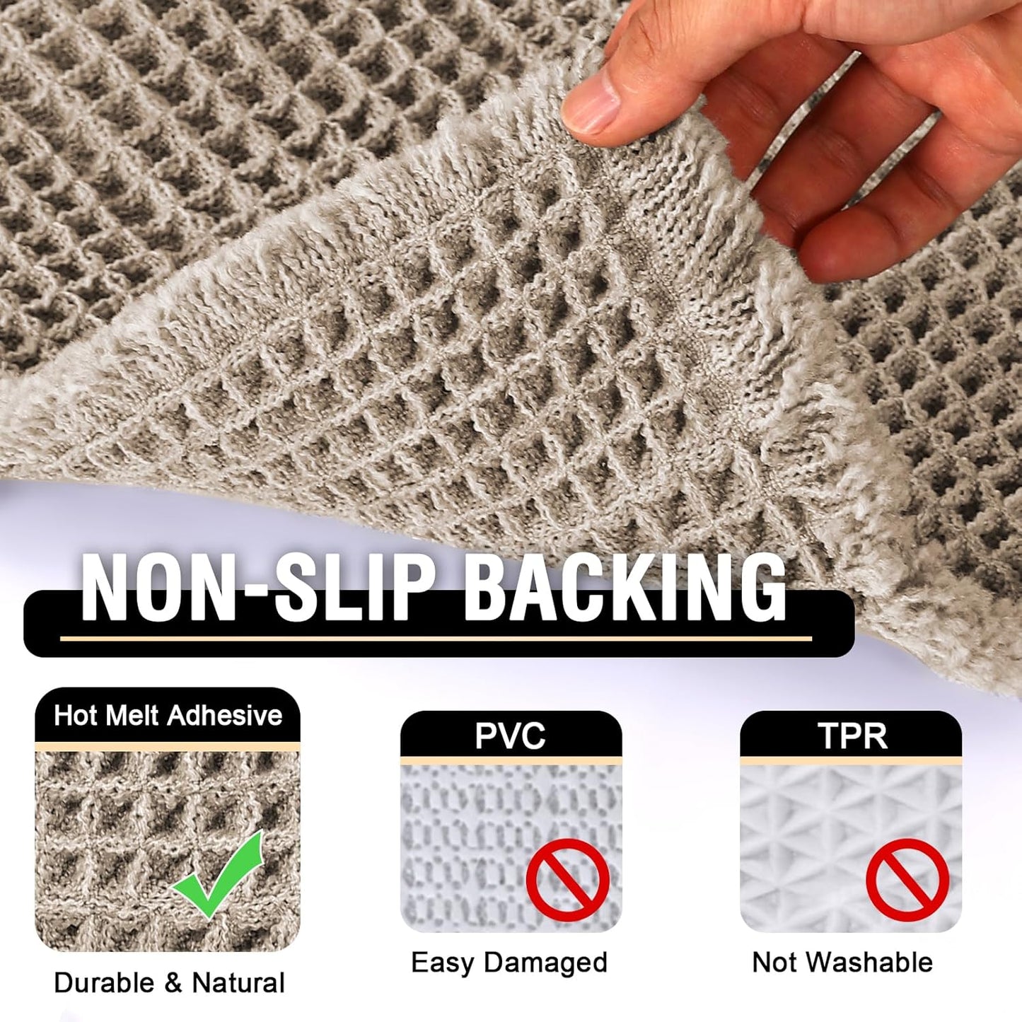 Upgraded Waffle Bath Mat Super Absorbent Non Slip Bath Rug 17" X 24", Irish Cream