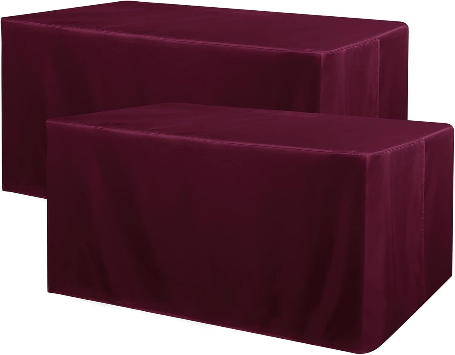 2 Pack Fitted Table Covers for 6 Foot Tables - Water Resistant Washable Fabric Polyester Rectangle Table Cover Protector for Wedding, Banquet and Trade Shows, 72L X 30W X 30H Inches, Burgundy