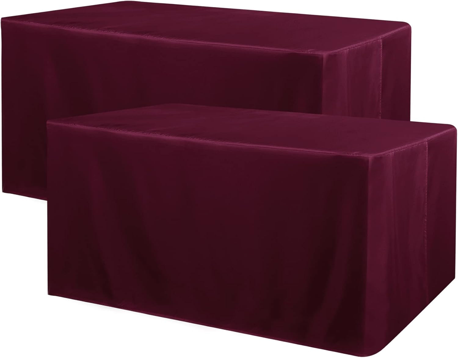 2 Pack Fitted Table Covers for 6 Foot Tables - Water Resistant Washable Fabric Polyester Rectangle Table Cover Protector for Wedding, Banquet and Trade Shows, 72L X 30W X 30H Inches, Burgundy