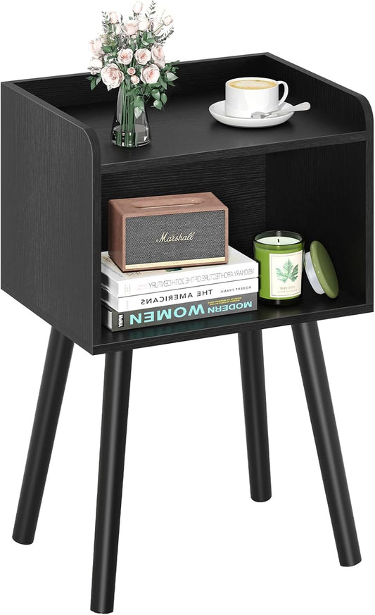 Mid Century Modern Nightstand for Small Spaces, Small Side Table with Storage Shelf, Wood End Table Night Stand, Vintage End Tables Living Room, Minimalist Side Tables for Bedroom Dorm Office