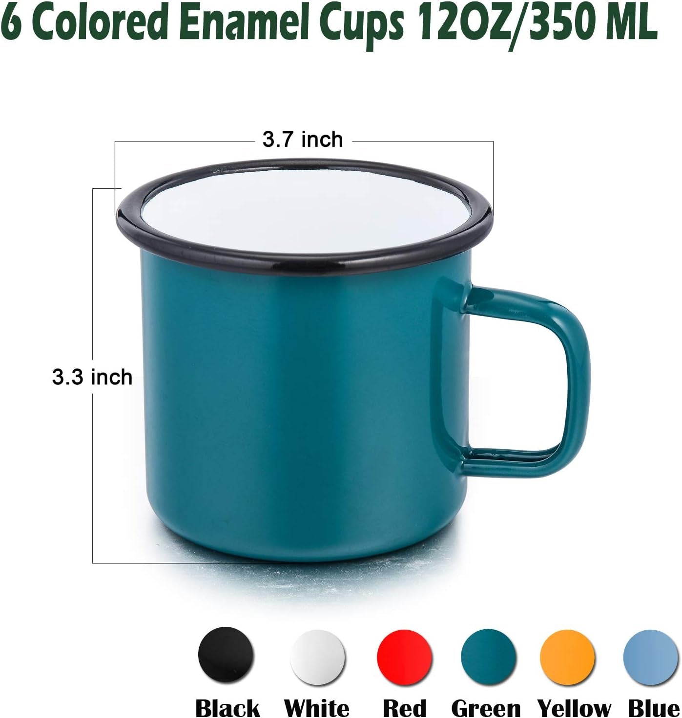 Enamel Camping Coffee Mug Set of 6, Small Colored Mugs Cups for Family Gathering/Friend Party/Camping/Picnic/Fishing, Lightweight & Portable -12 Ounce, 350ML & Multicolor