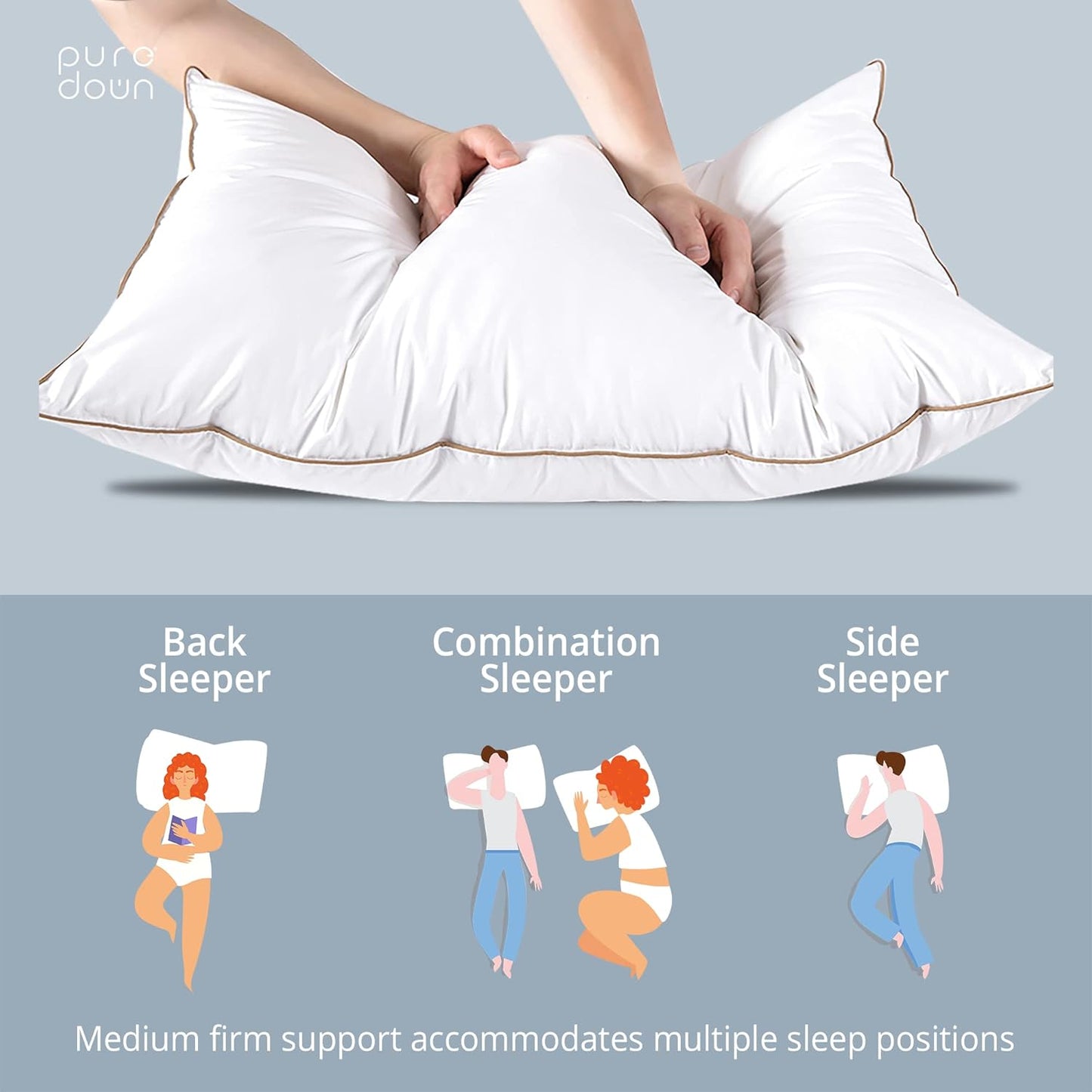 ® Made in USA Soft Fluffy Medium Firm Hotel Pillow, 100% Cotton Cover, Luxury Bed Pillows Standard Size Set of 2 for Back, Stomach or Side Sleeper.