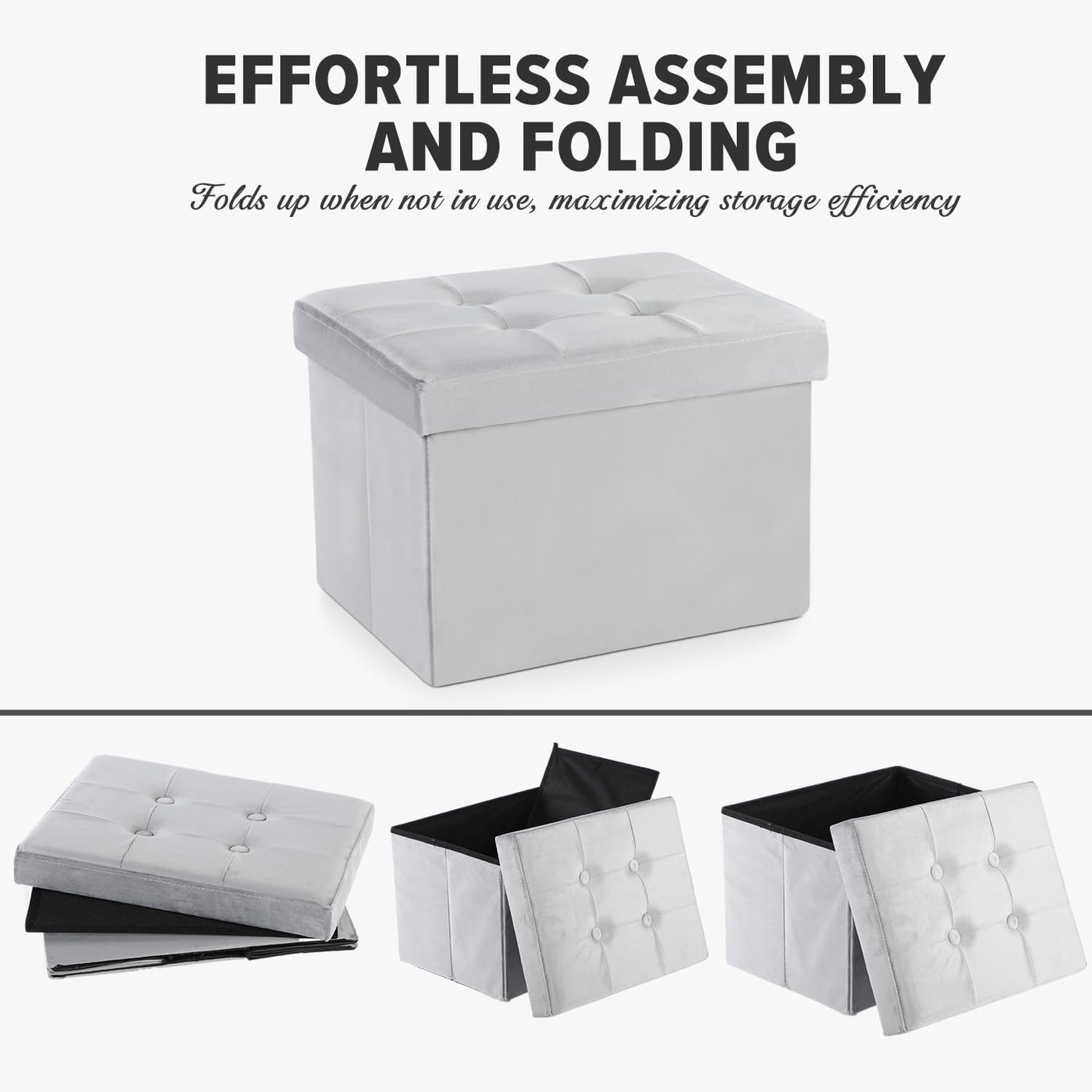 Modern Velvet Storage Ottoman and Foot Stool with Padded Design - 17"x13"x11" (Gray)