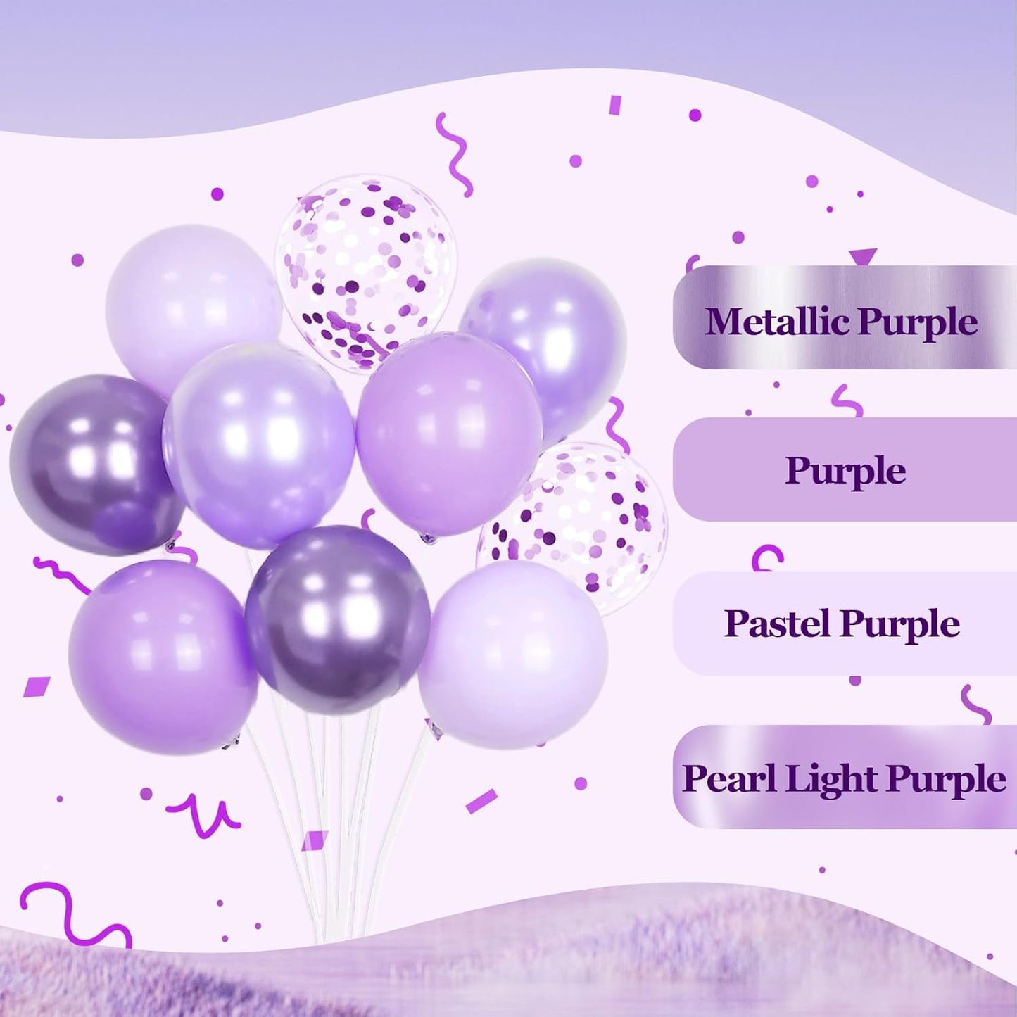 60Pcs Lavender Balloons 12Inch, Light Purple Balloons with Pastel Metallic Pearl Purple Confetti Balloons for Birthday Baby Shower Wedding Bridal Shower Party Decorations