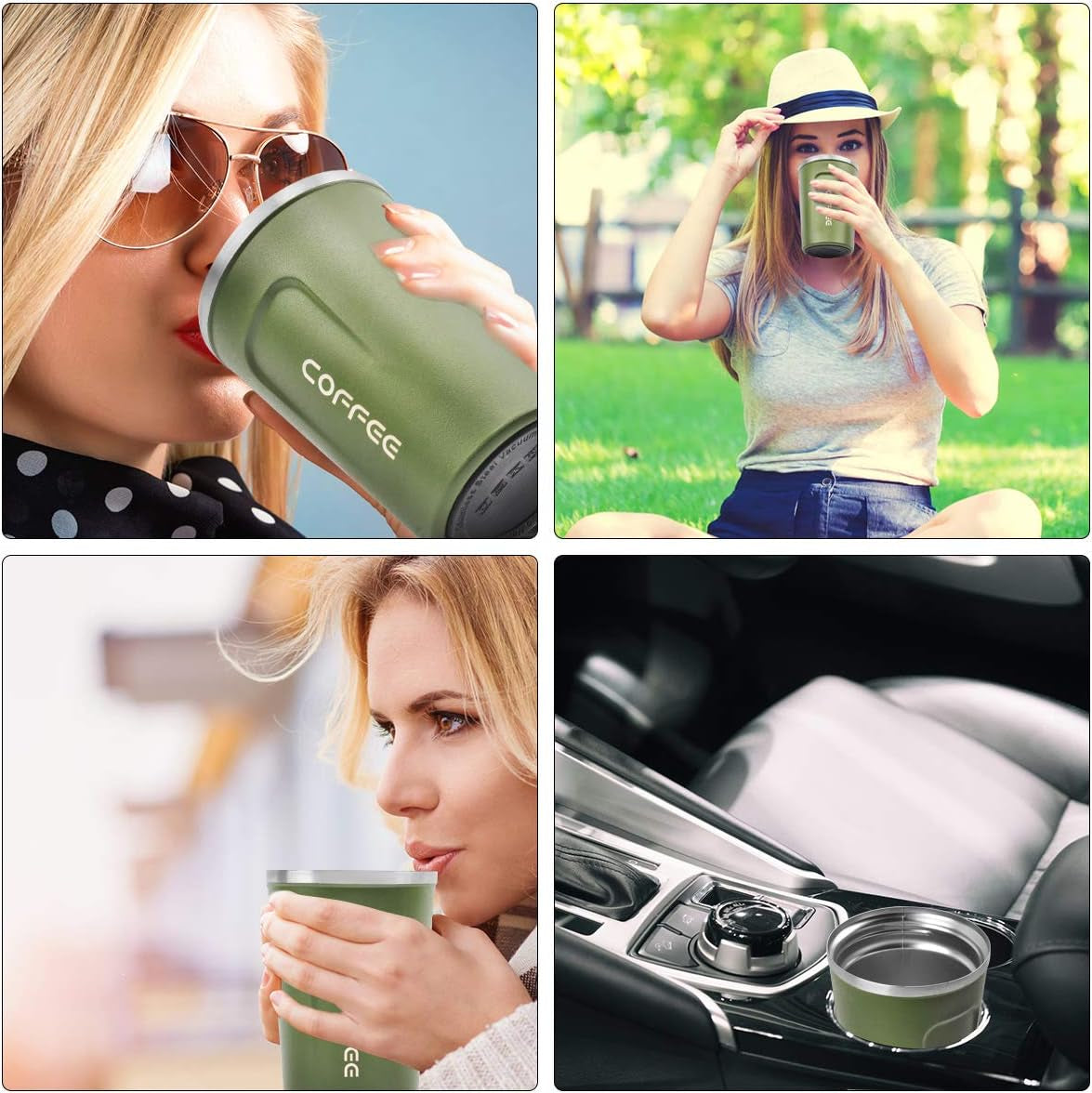 12 Oz Stainless Steel Vacuum Insulated Tumbler - Coffee Travel Mug Spill Proof with Lid - Coffee Cup for Keep Hot/Ice Coffee,Tea and Beer (Green)