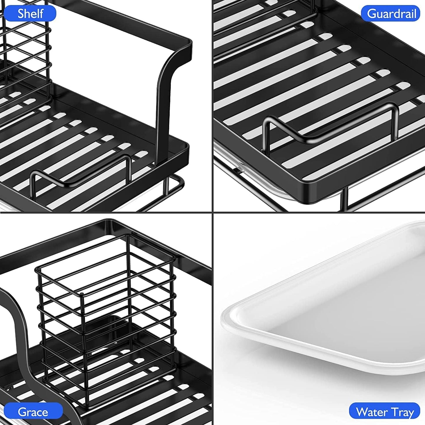 Sink Caddy,Kitchen Sink Organizers Sponge Holder for Kitchen Sink,Dish Soap Scrubber Holder with Removable Drain Pan,Sink Brush Holder for Scrubber-Black