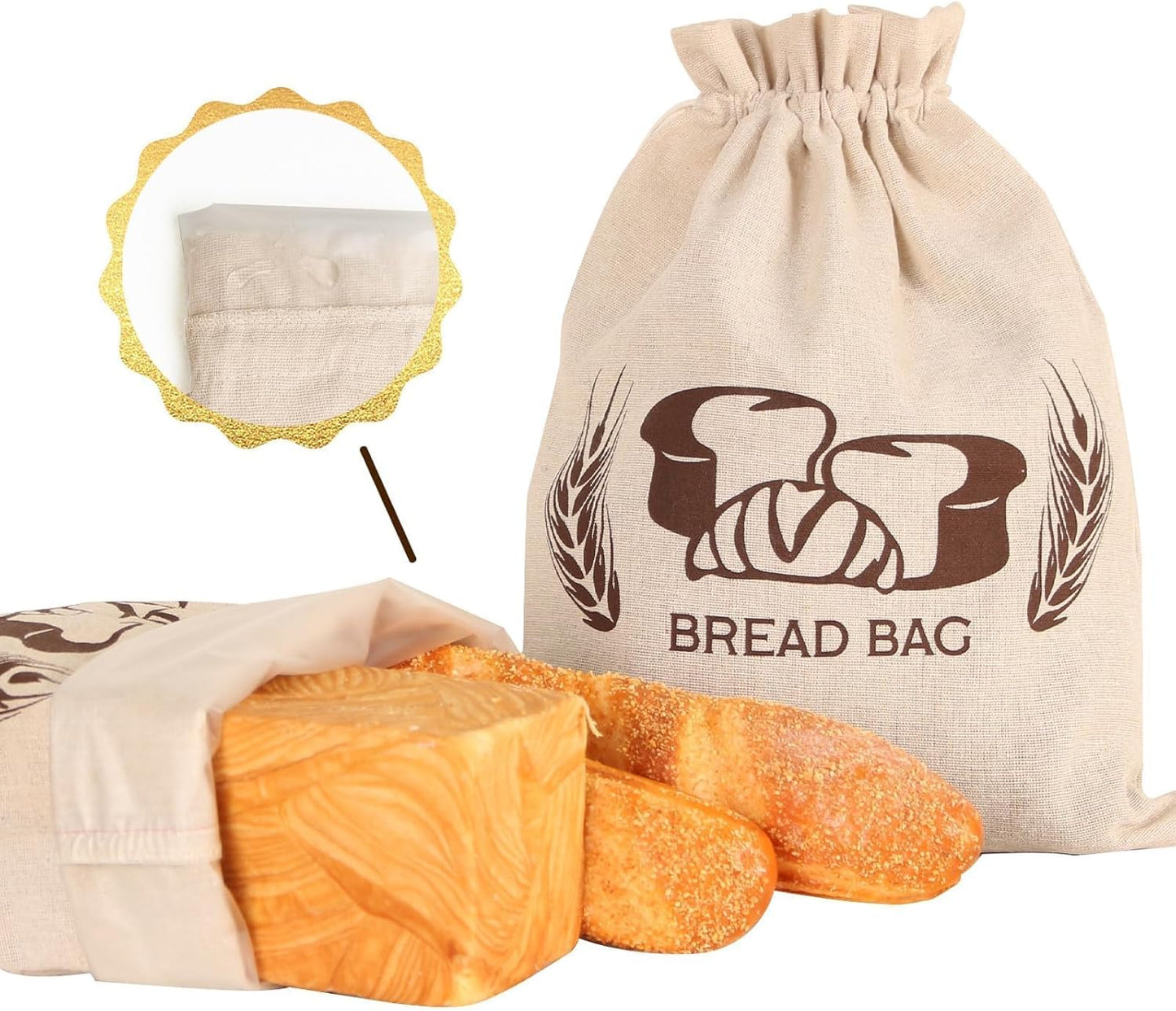 2 Pack Bread Bags for Homemade Bread Sourdough Organic Linen Sourdough Bread Bags 17" X 13" XL Reusable Linen Bread Baking Supplies Bread Storage Housewarming Gift