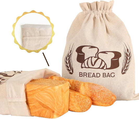 2 Pack Bread Bags for Homemade Bread Sourdough Organic Linen Sourdough Bread Bags 17" X 13" XL Reusable Linen Bread Baking Supplies Bread Storage Housewarming Gift